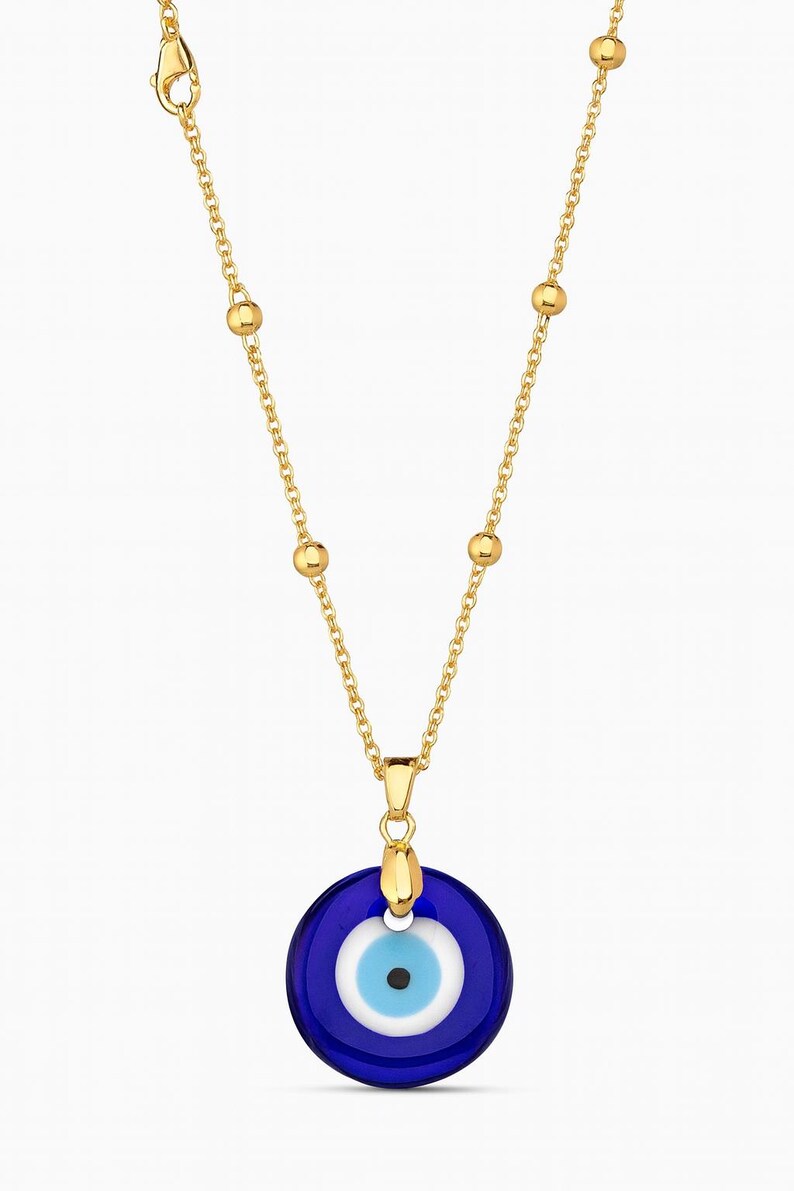 Gold Evil Eye Necklace | Blue Glass Nazar Pendant | Dainty Protection Necklace