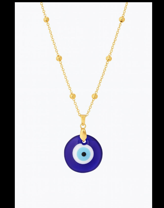 Gold Evil Eye Necklace | Blue Glass Nazar Pendant | Dainty Protection Necklace