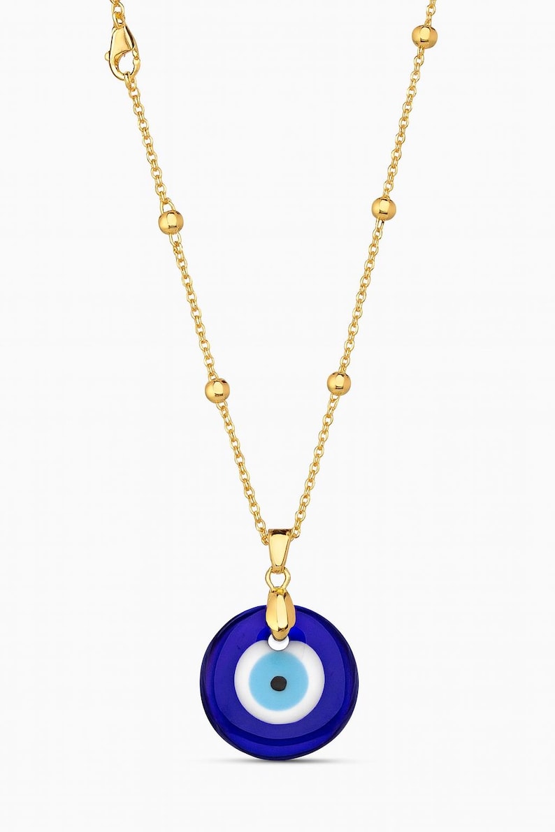 Gold Evil Eye Necklace | Blue Glass Nazar Pendant | Dainty Protection Necklace