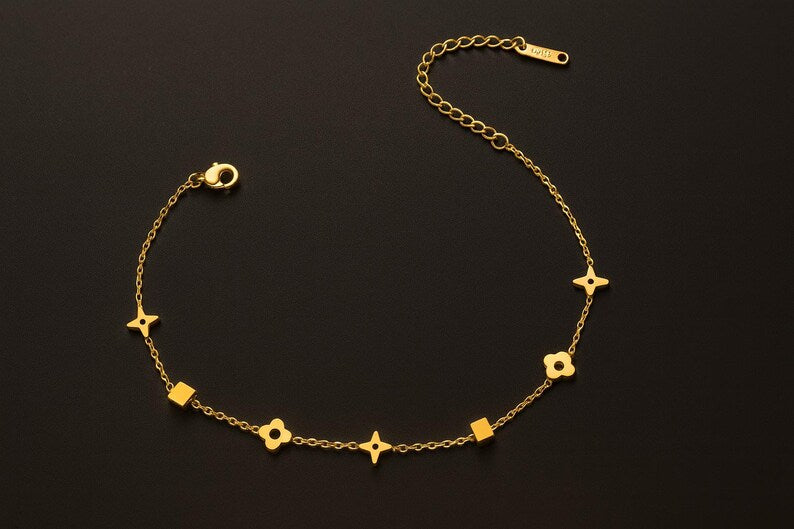 Gold Flower Charm Bracelet • Stainless Steel Dainty Bracelet