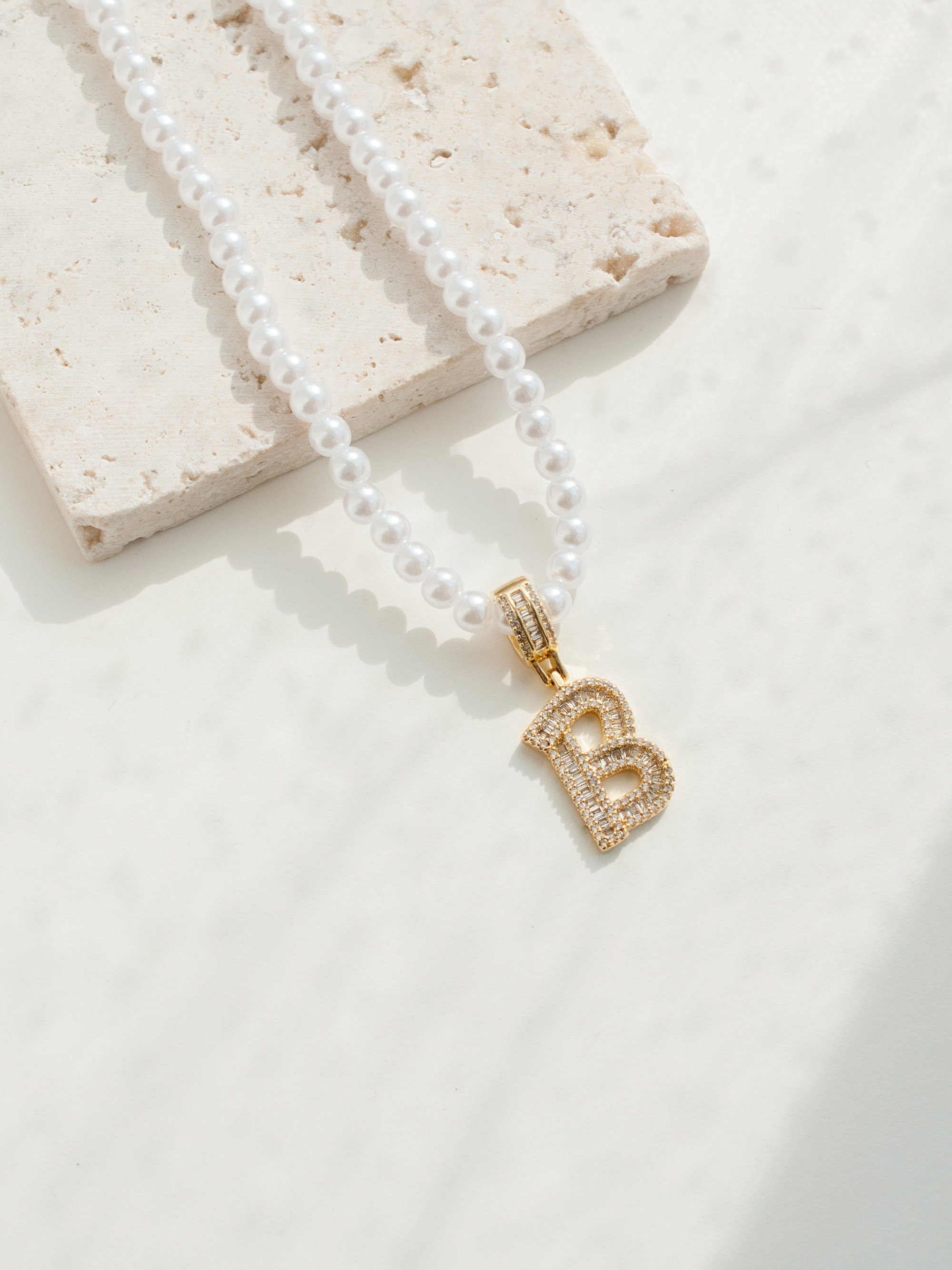 PEARL INITIAL NECKLACE Pendant- custom beaded Initial Necklace Gift For Her