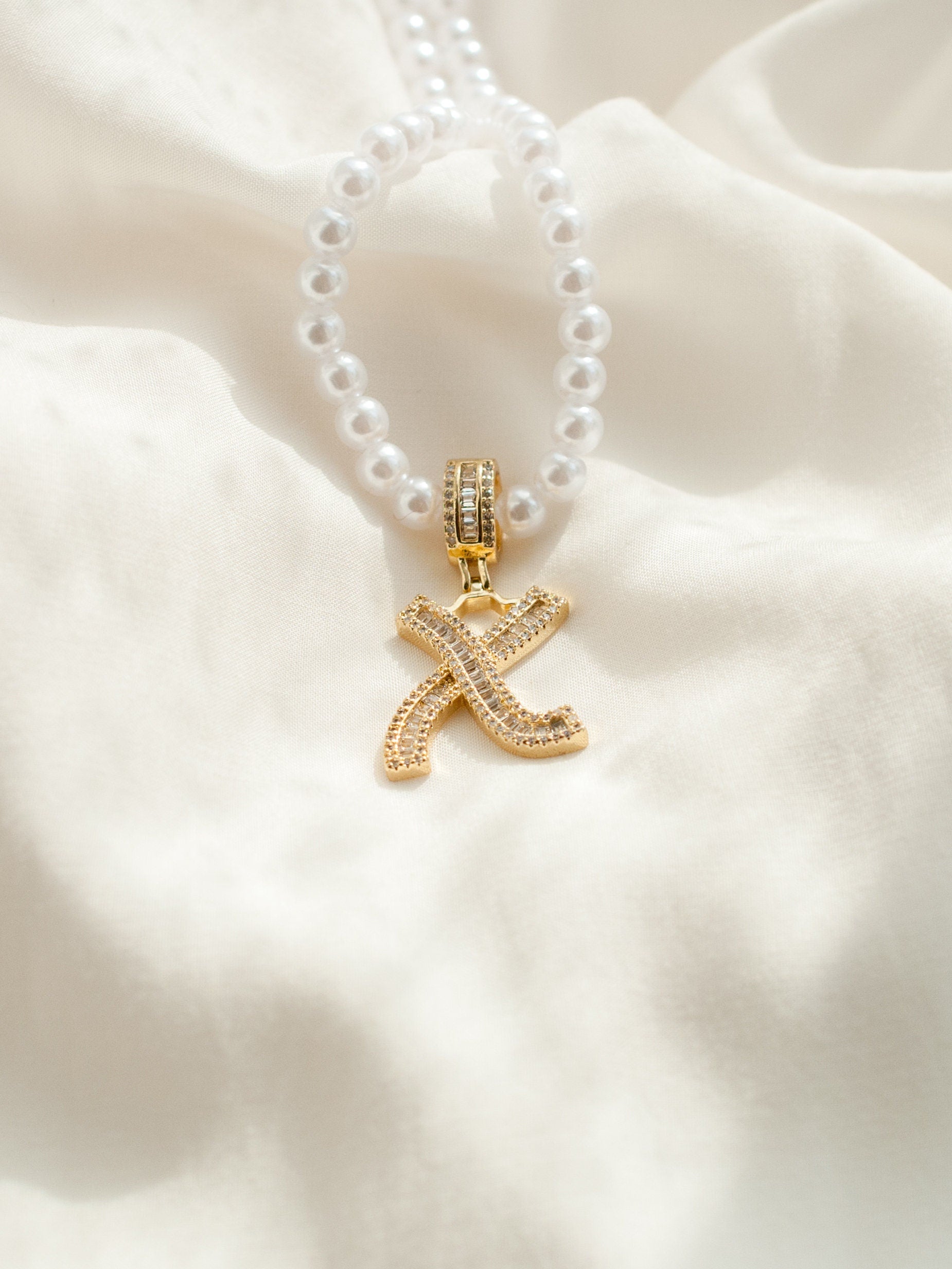 INITIAL BEADED NECKLACE Pendant- custom Pearl Initial Necklace- Gift For Her