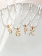 INITIAL BEADED NECKLACE Pendant- custom Pearl Initial Necklace- Gift For Her