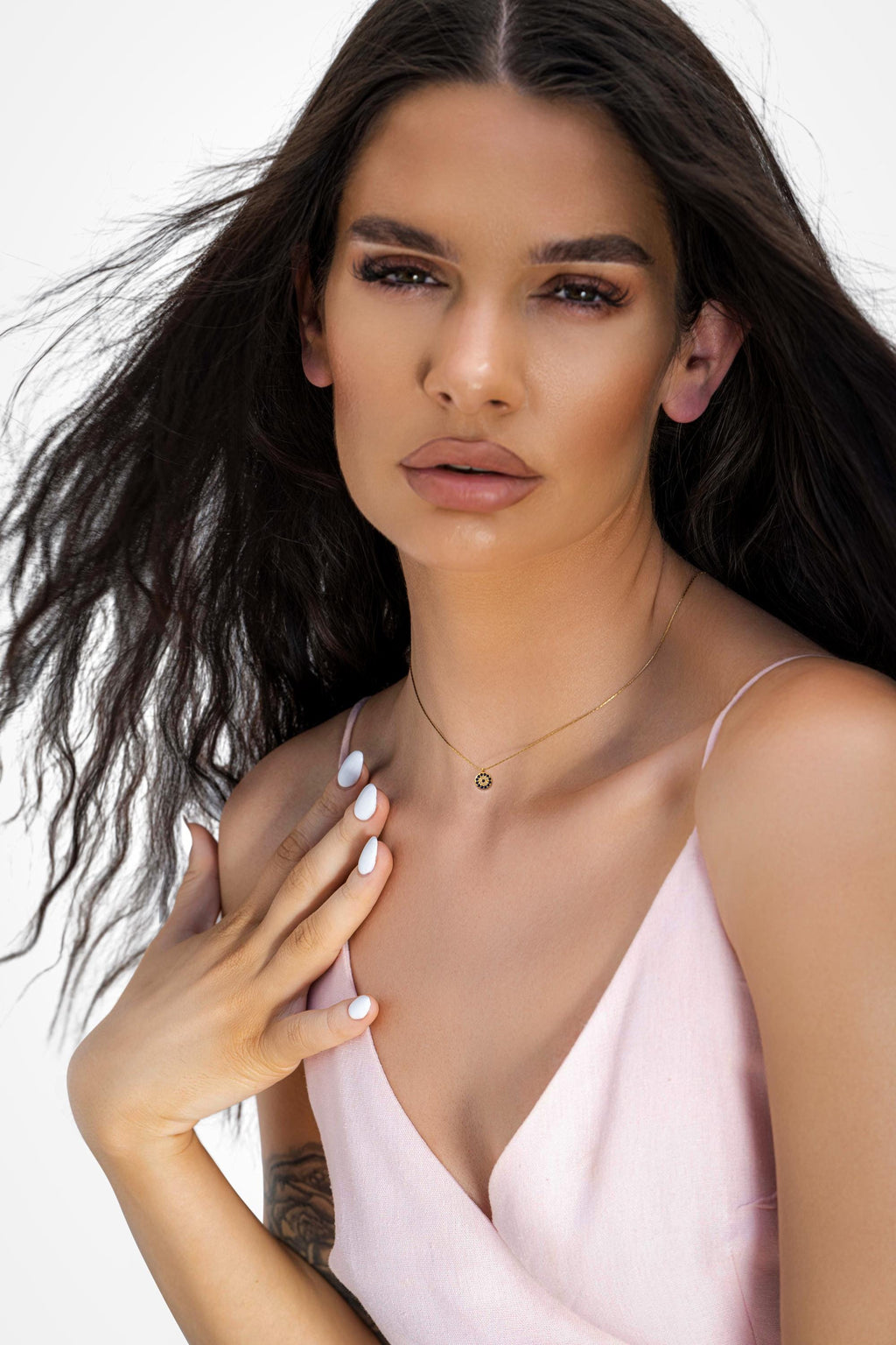 Minimal Good Luck Protection Necklace Gift For Best Fiend–   14k Gold EVIL EYE Choker Pendent NECKLACE