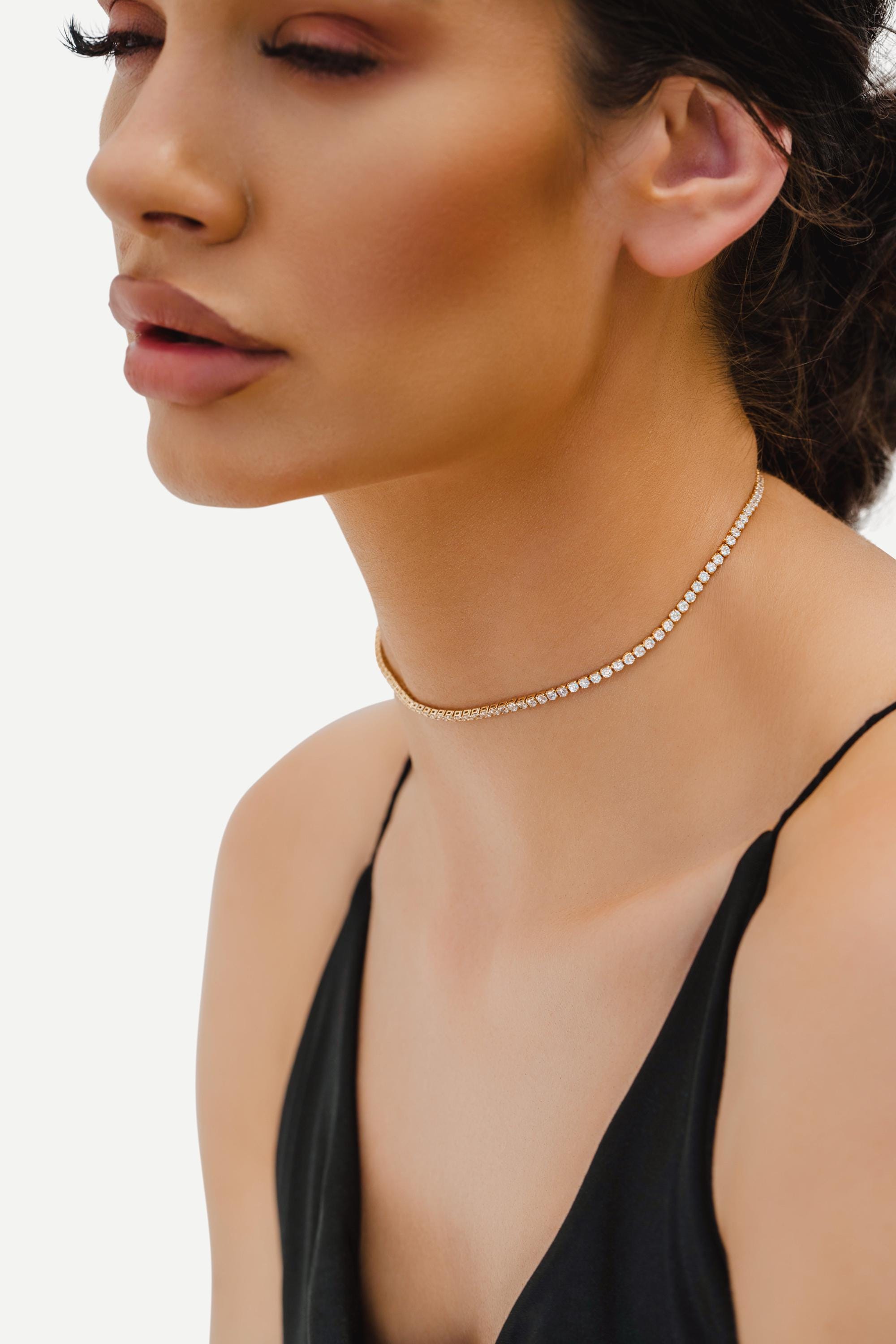 14k Diamond Tennis Necklace, minimalist tennis choker necklace, 2.5mm diamond choker, shinning round necklace, Diamond CZ tennis  necklace