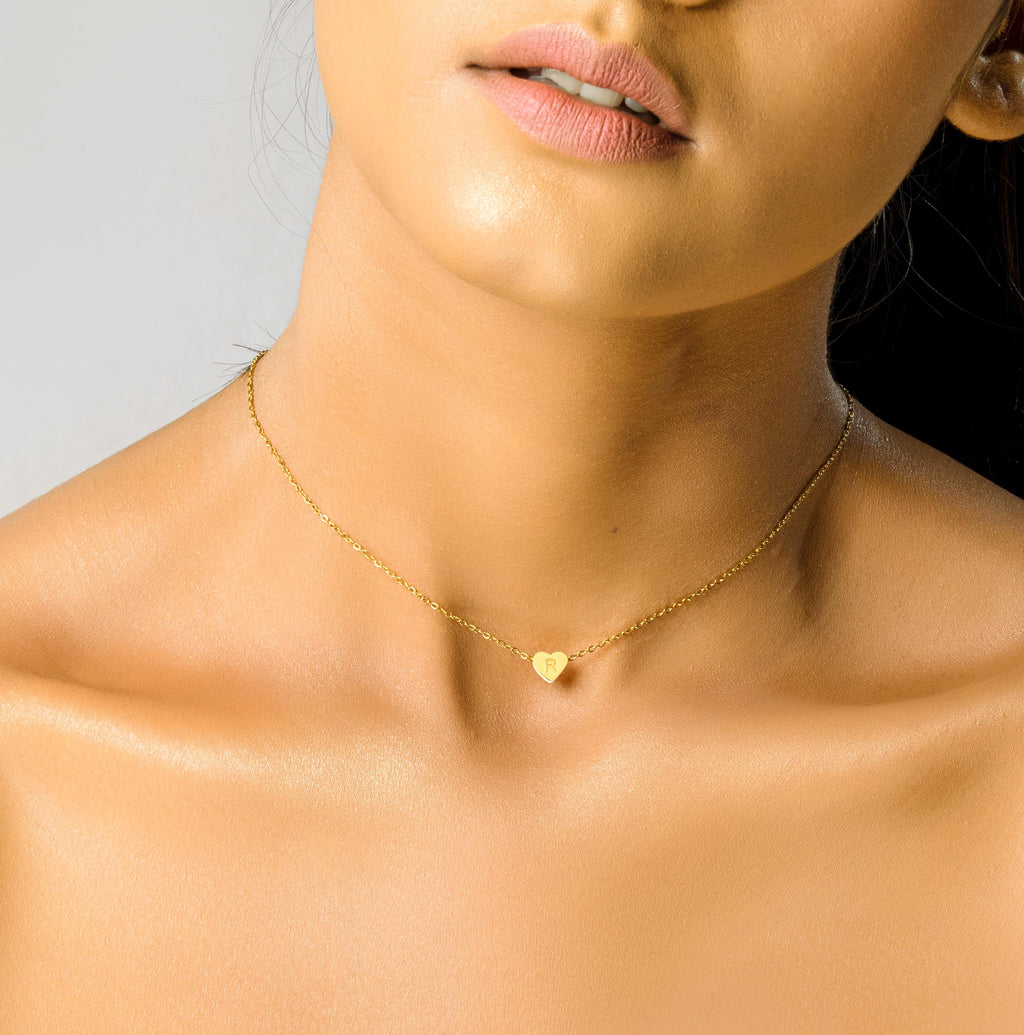 Tiny Dainty Heart Letter Necklace choker, Personalized delicate initial Necklace, Custom Initial Pendant Necklace, Heart Charm choker, kid