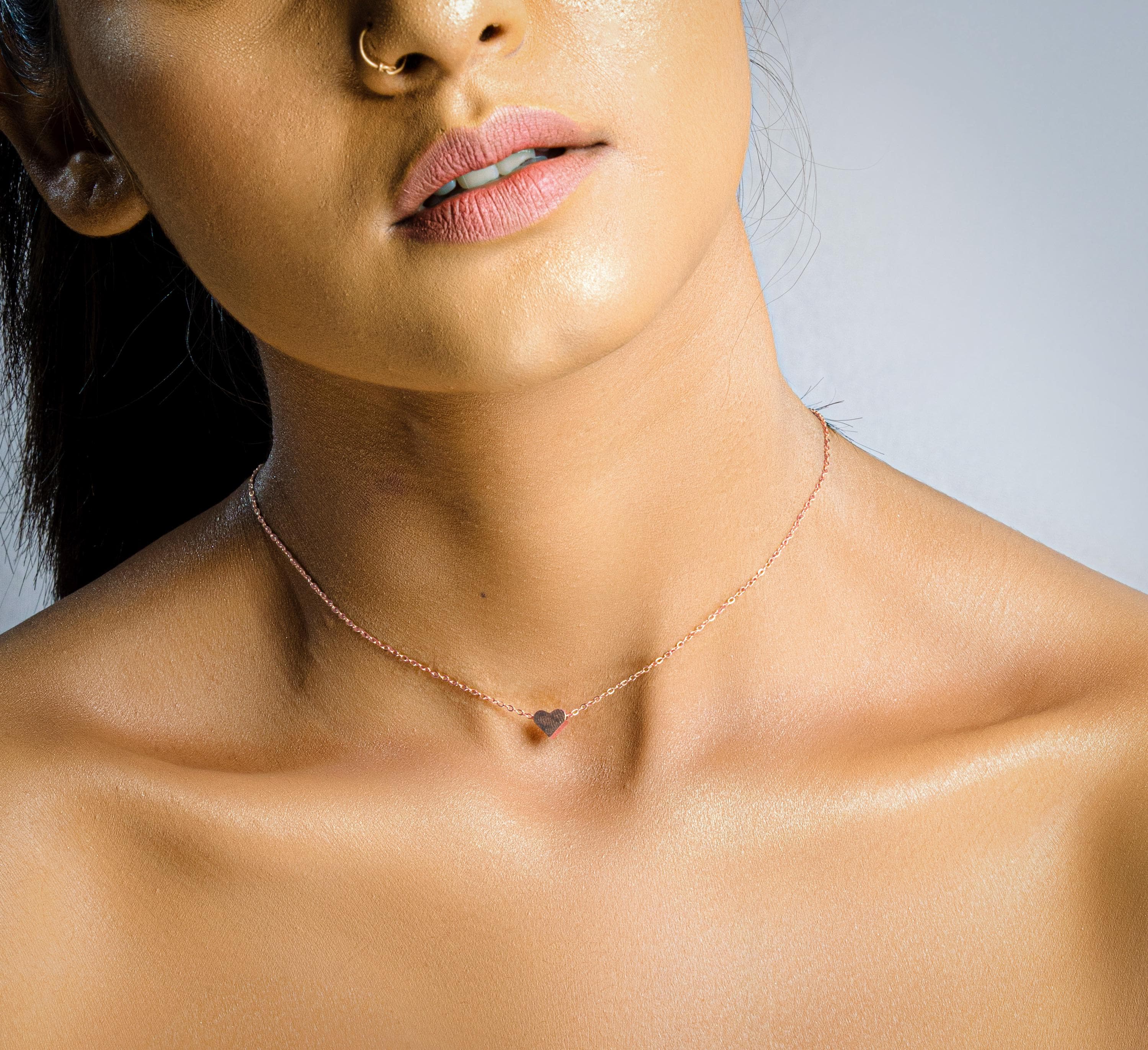 Tiny heart Necklace uk  – 14k Gold heart Choker Pendent NECKLACE – Minimal Good Luck Protection Necklace Gift For Bestfriend