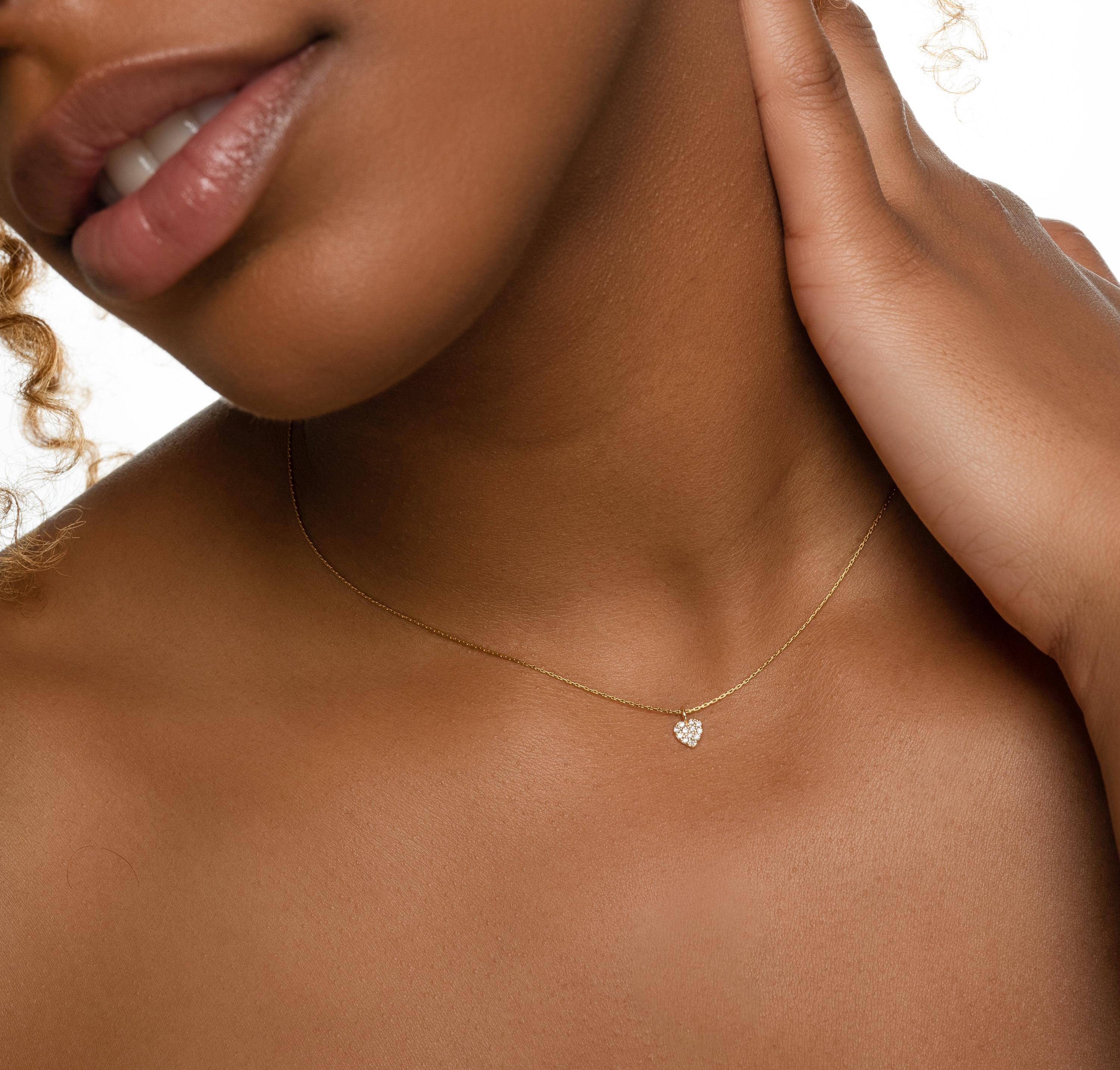 Dainty heart Diamond Necklace, Tiny heart Diamond Necklace, Diamond Solitaire heart Necklace, 14k  Gold Necklace for Women, Gift for Her