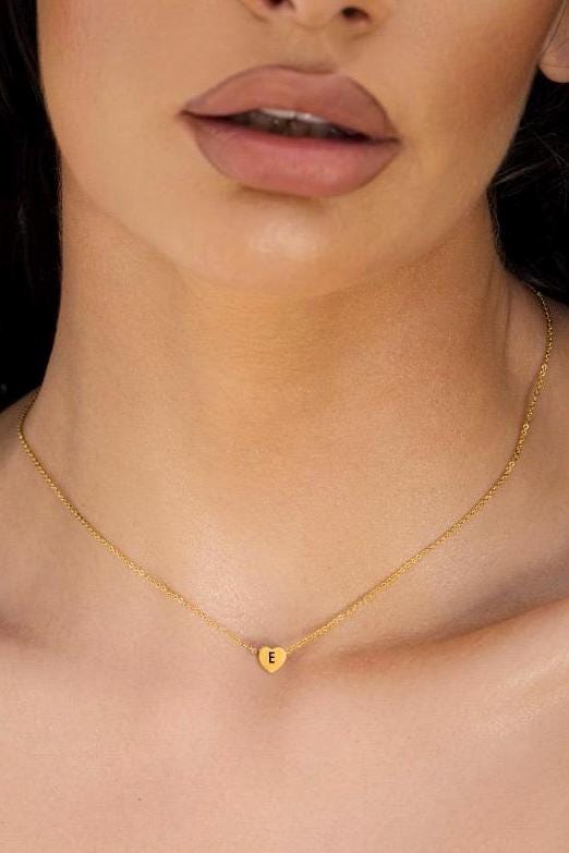 Personalized Dainty initial Necklace, Custom Letter Necklace, Tiny initial heart Charm, Initial letter necklace, Dainty Minimalist Necklace
