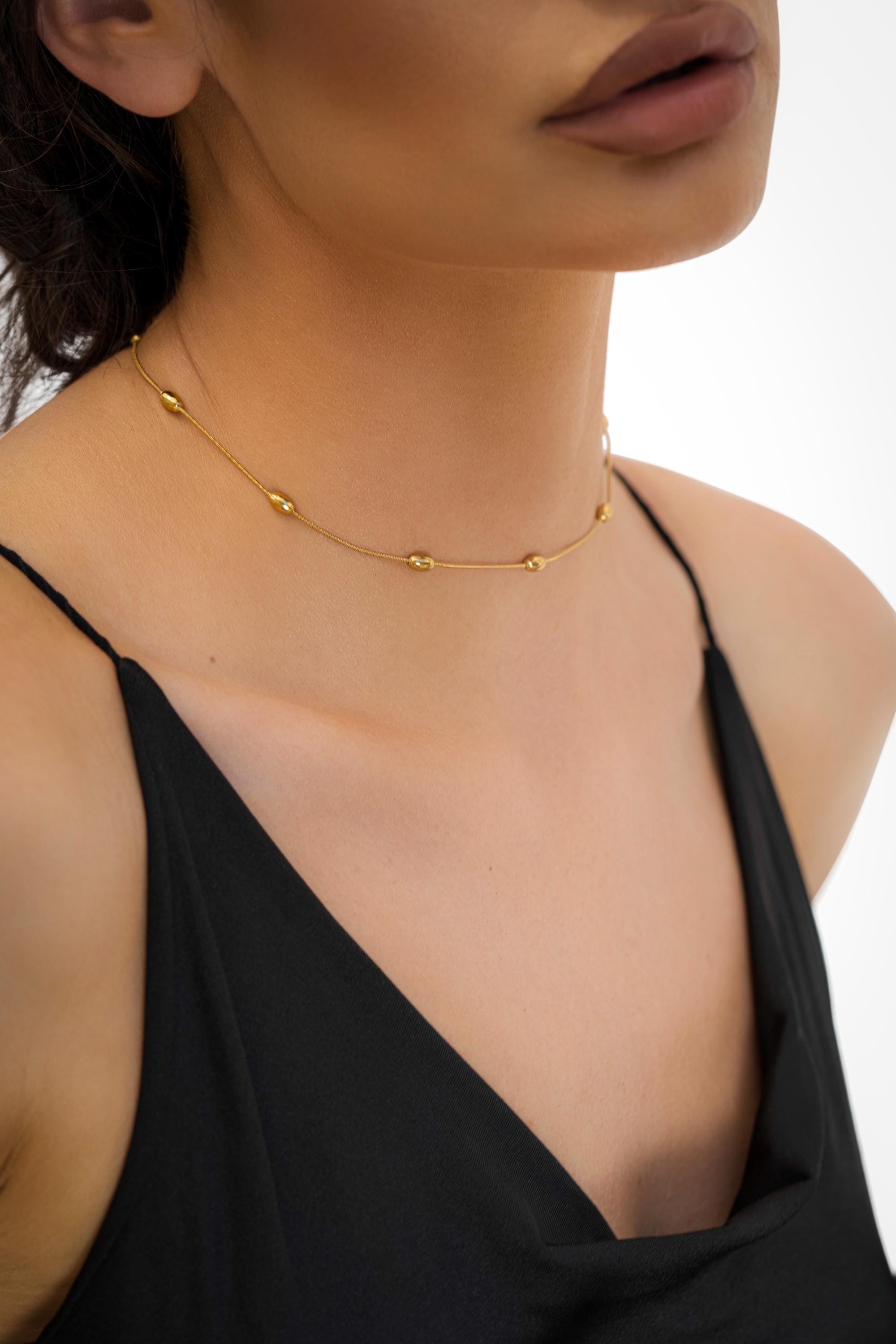Dainty Choker Necklace, Dainty & Minimalist beaded snake choker Necklace
