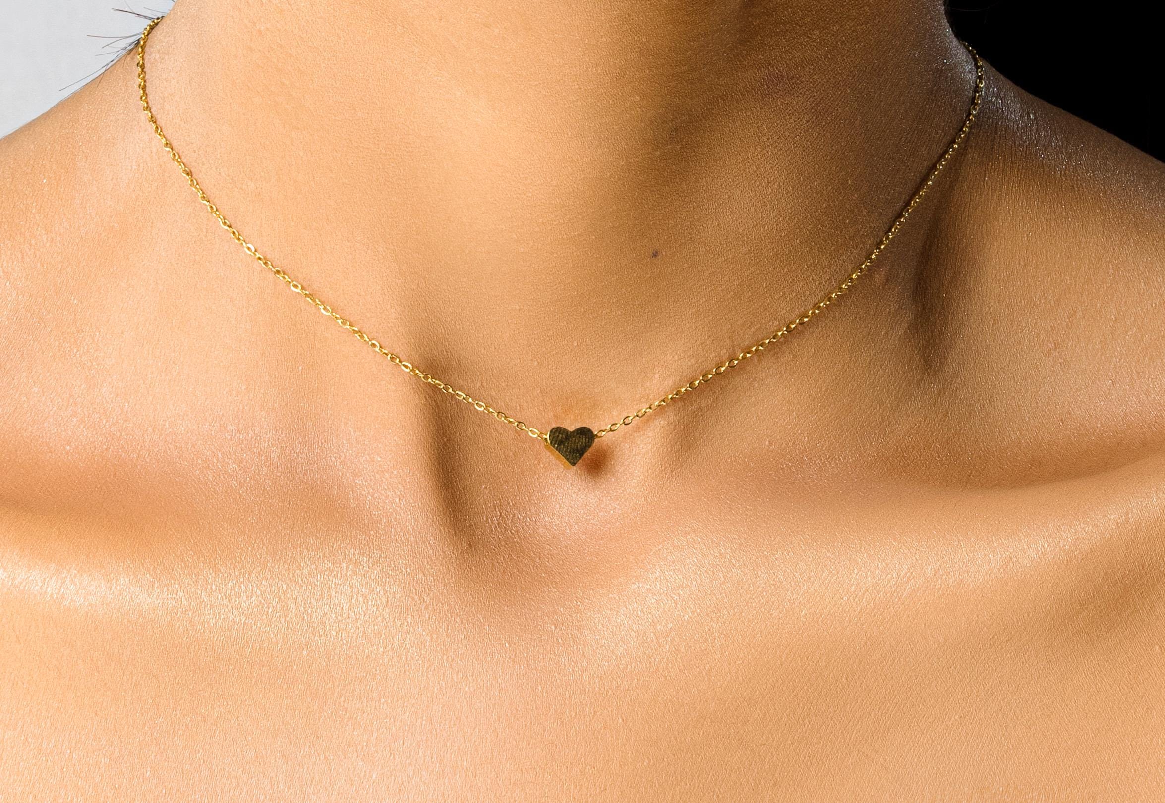 Minimalist Boho Tiny Heart Necklace – 14K Gold Plated Heart Pendant (Gold, Silver, Rose Gold) on Delicate Chain – Dainty Layering Necklace,