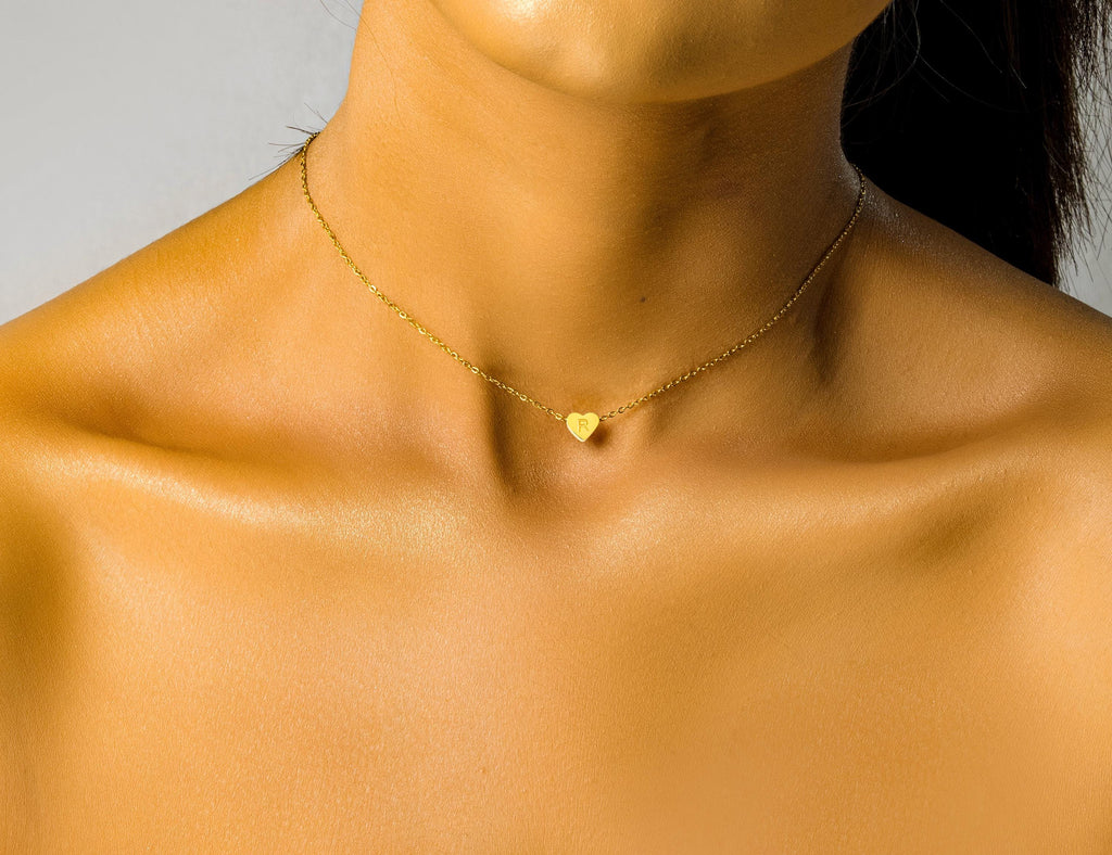 Tiny Dainty Heart Letter Necklace choker, Personalized delicate initial Necklace, Custom Initial Pendant Necklace, Heart Charm choker, kid