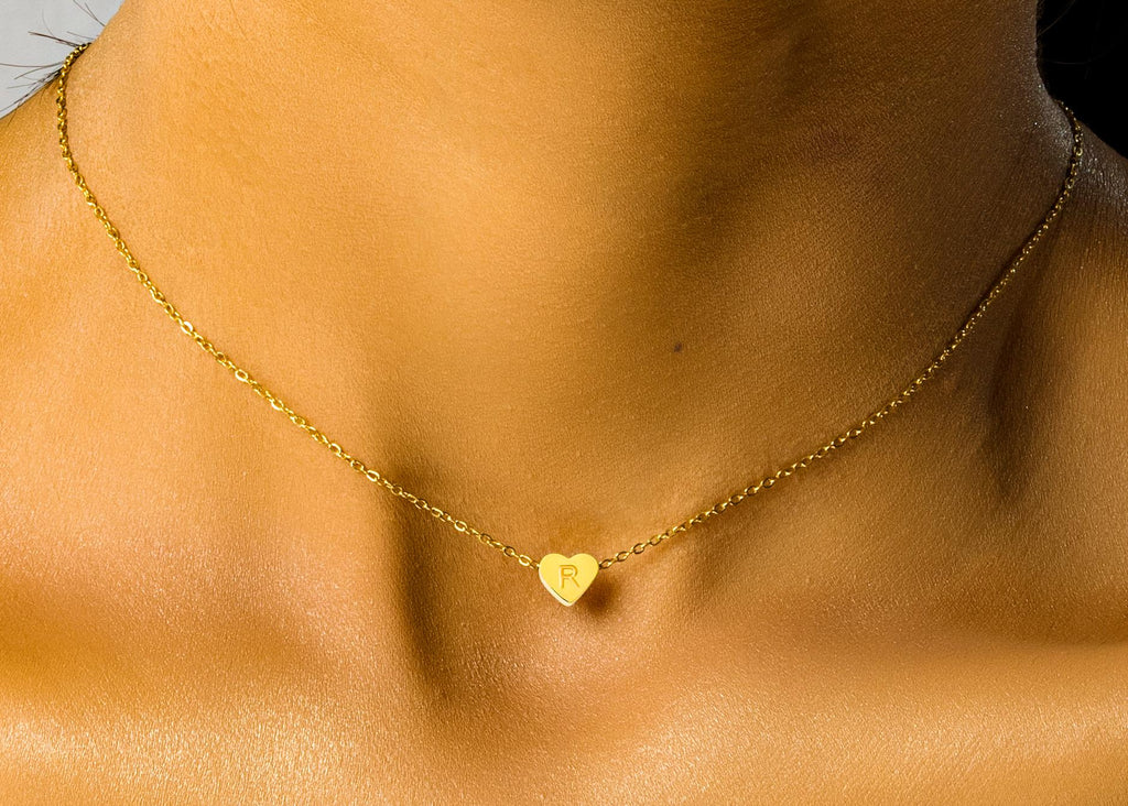 Tiny Dainty Heart Letter Necklace choker, Personalized delicate initial Necklace, Custom Initial Pendant Necklace, Heart Charm choker, kid