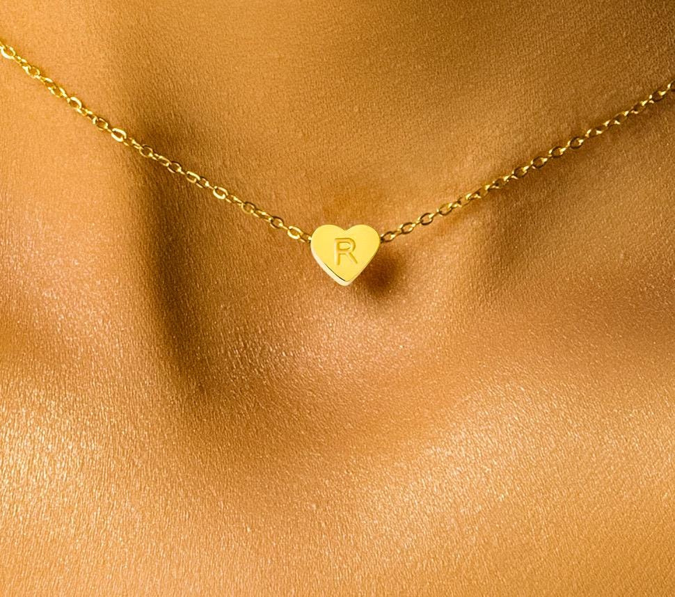 Tiny Dainty Heart Letter Necklace choker, Personalized delicate initial Necklace, Custom Initial Pendant Necklace, Heart Charm choker, kid