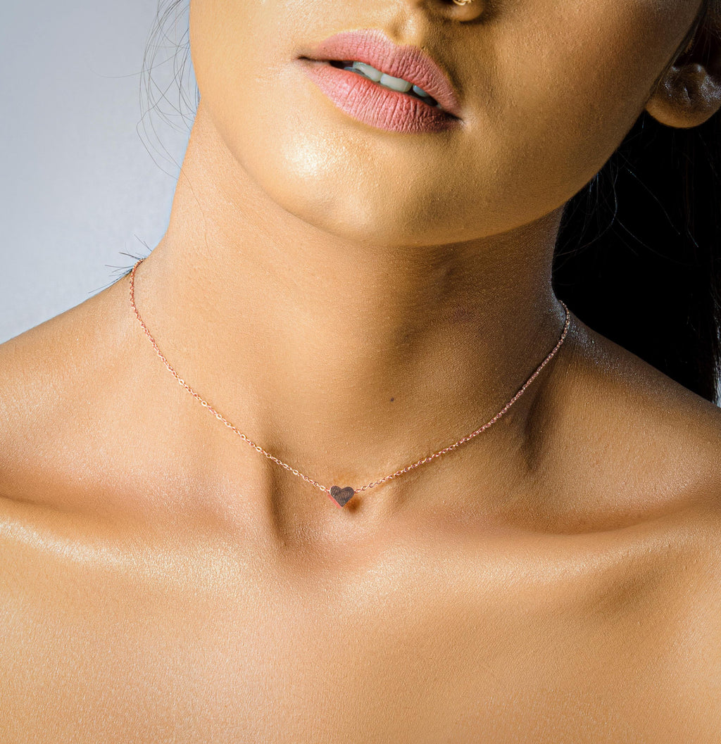 Tiny heart Necklace uk  – 14k Gold heart Choker Pendent NECKLACE – Minimal Good Luck Protection Necklace Gift For Bestfriend