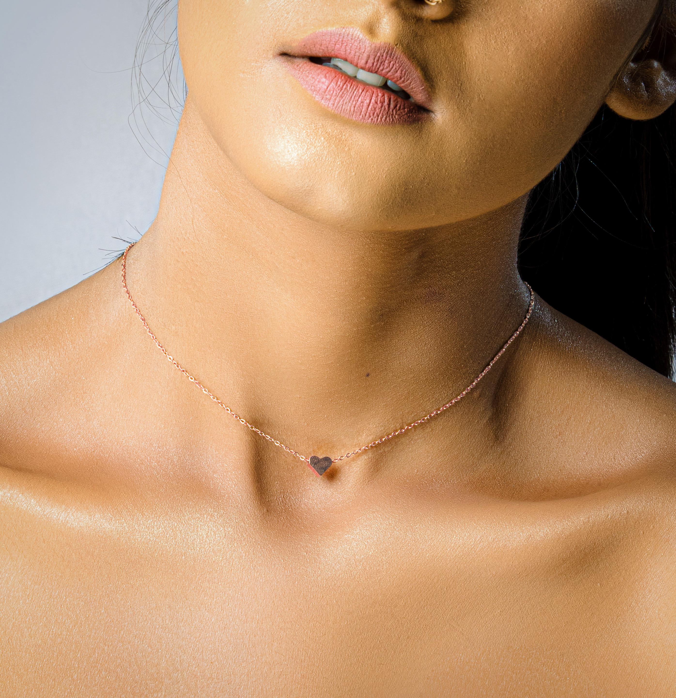 Tiny heart Necklace uk  – 14k Gold heart Choker Pendent NECKLACE – Minimal Good Luck Protection Necklace Gift For Bestfriend