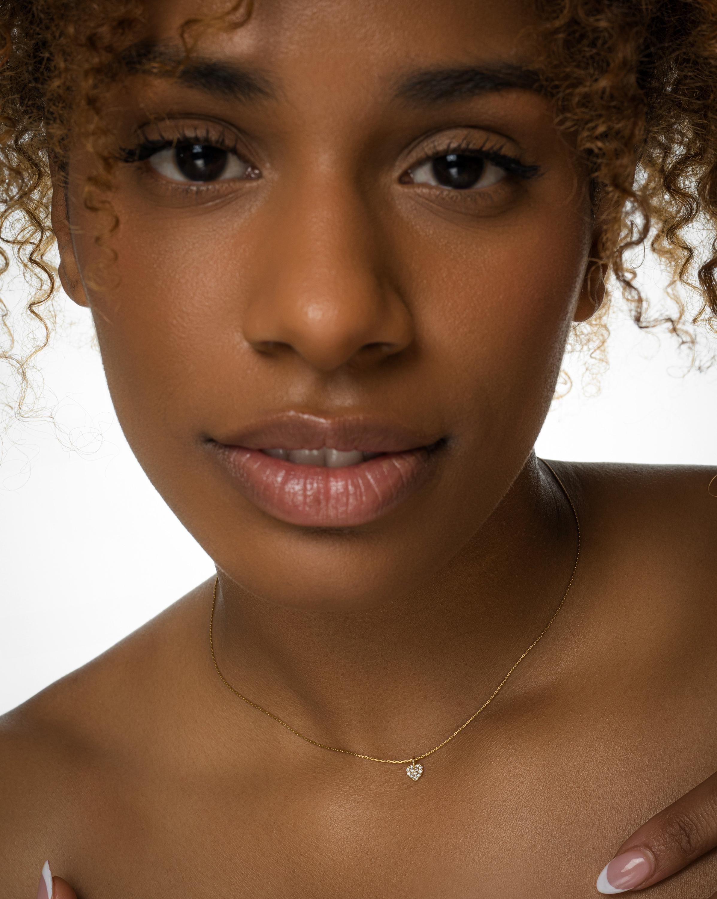 14k Heart Necklace for Women,  Dainty Necklace Tiny Heart choker, Minimalist Heart Necklace, Tiny Crystal Heart Charm necklace, Minimalist J