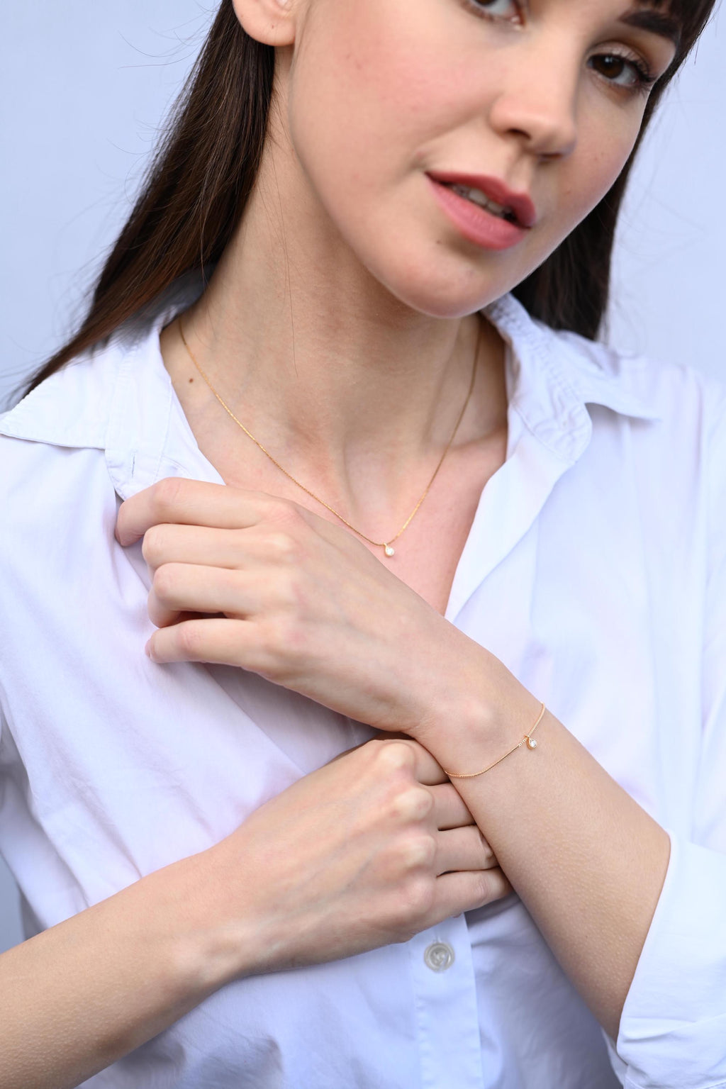 14K Minimalist Diamond Necklace, Sparkling Diamond Necklace, Tiny Crystal Charm Necklace, Tiny Gemstone Necklace, Crystal Charm Necklace uk