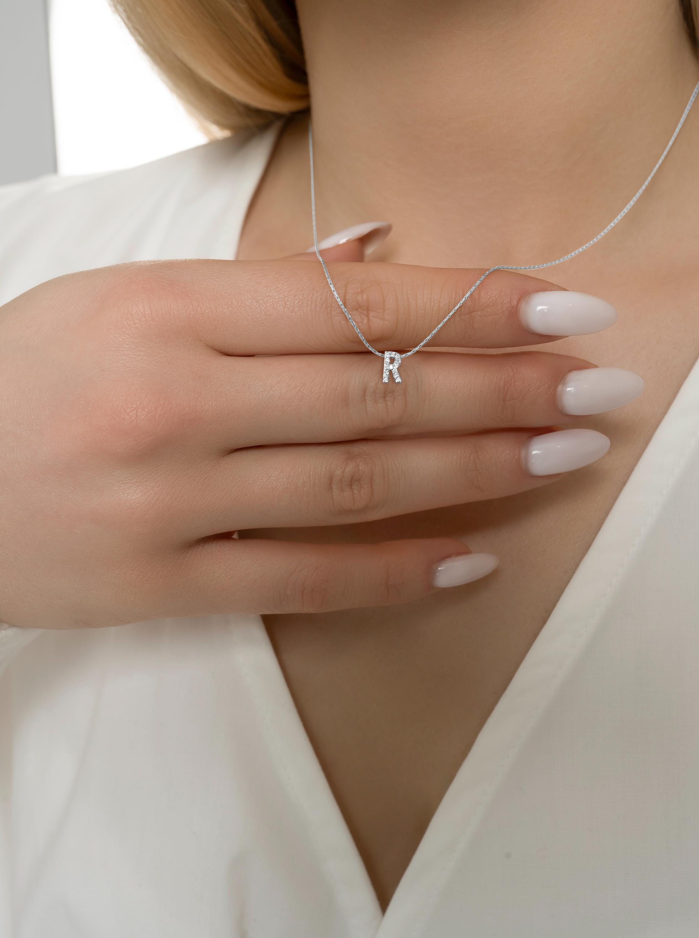 14k tiny Personalized Initial Necklace, Handmade Initial Necklace, Elegant Initial Necklace, stone letter necklace, Minimalist Initial Neckl