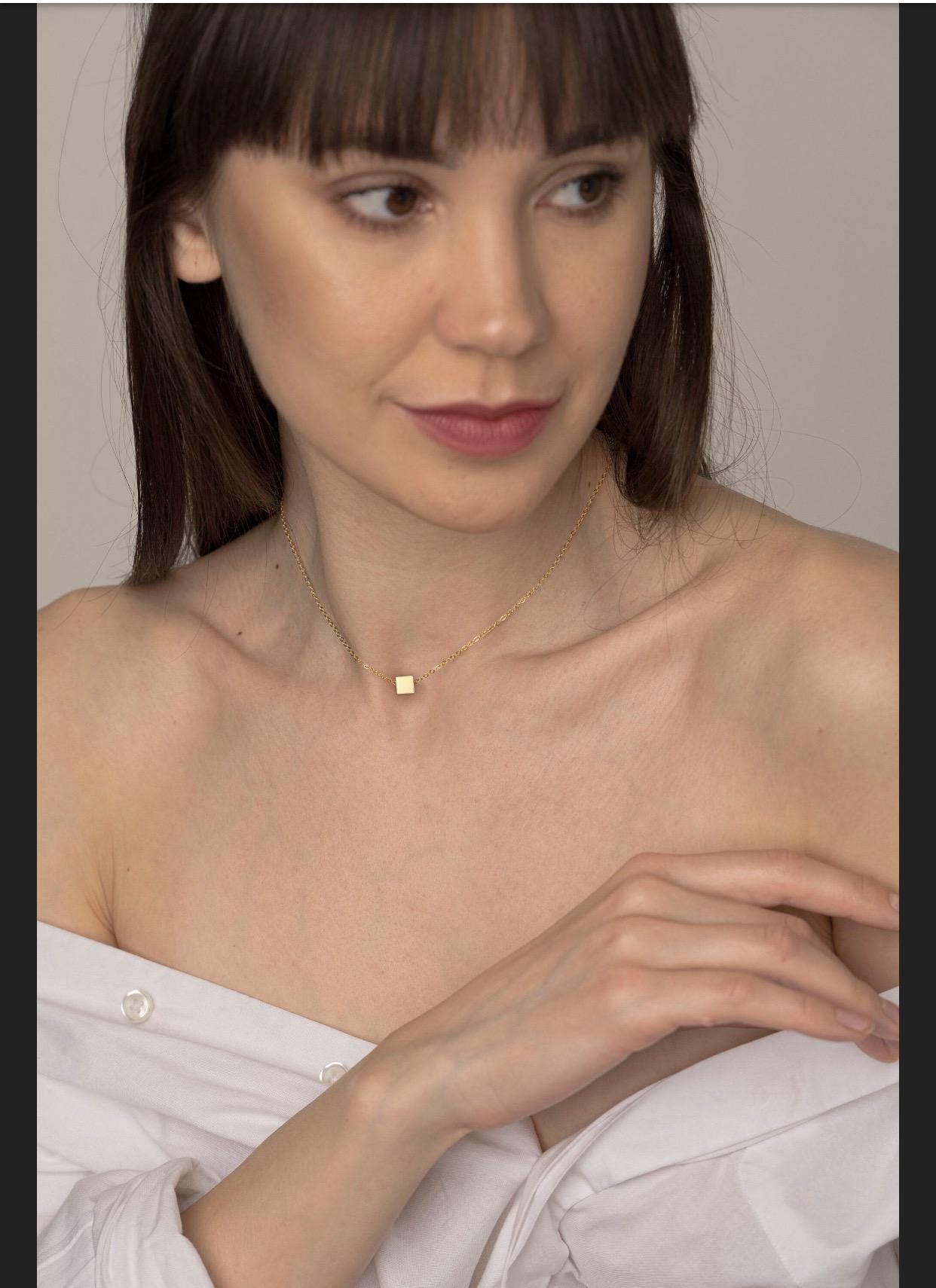 Minimalist Charm Necklace, Delicate 14k Charm Necklace, Elegant Square Necklace, Square Shape Necklace, 14k Stylish, Simple Jewelry Piece,