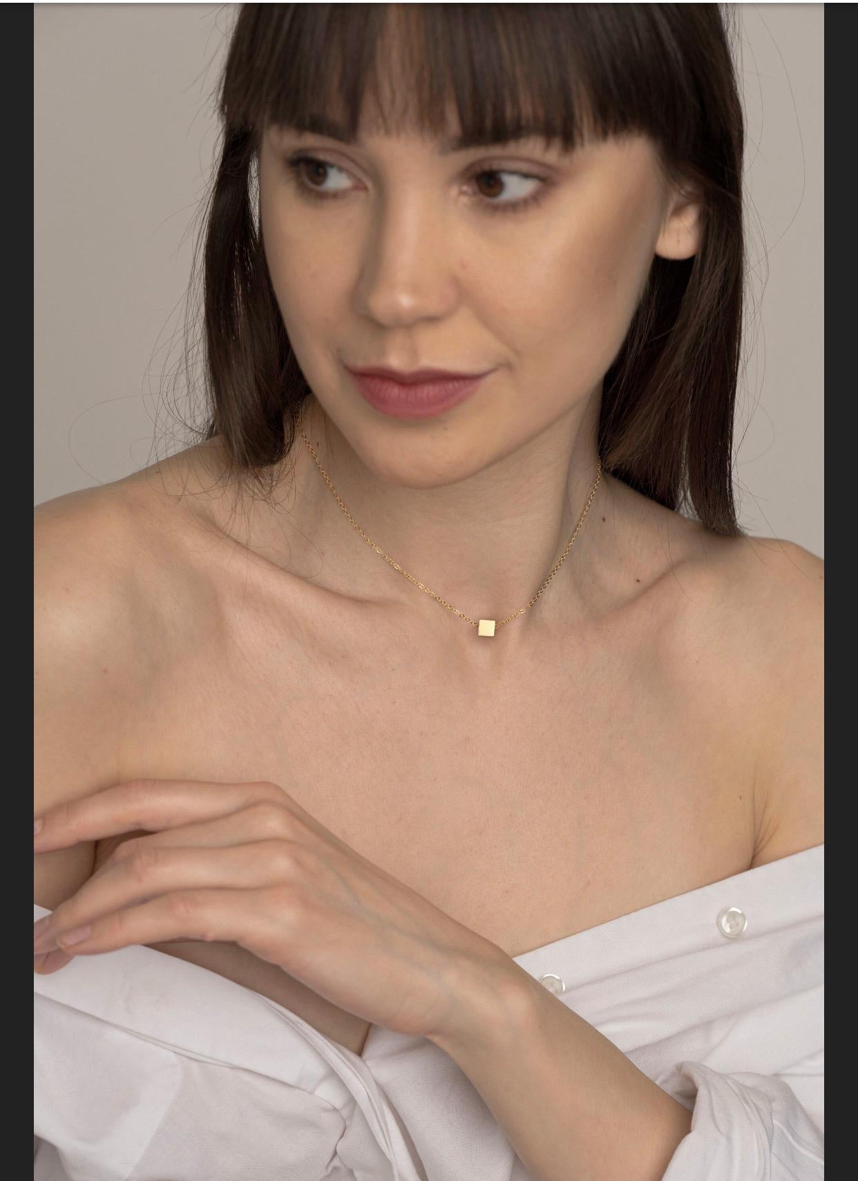 Minimalist Charm Necklace, Delicate 14k Charm Necklace, Elegant Square Necklace, Square Shape Necklace, 14k Stylish, Simple Jewelry Piece,