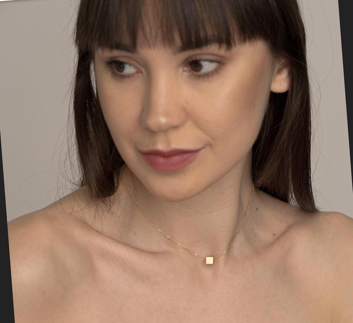 Minimalist Charm Necklace, Delicate 14k Charm Necklace, Elegant Square Necklace, Square Shape Necklace, 14k Stylish, Simple Jewelry Piece,