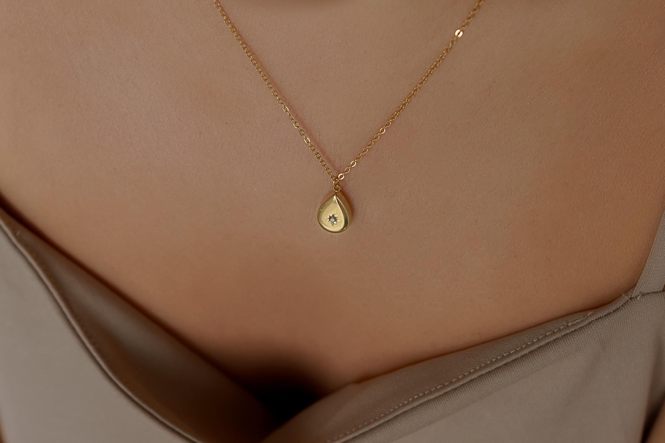 Delicate 14k Charm Necklace, Minimalist Waterdrop & Square Necklace with Sparkling Touch, stone Crystal  Necklace, Trendy Charm Necklace uk