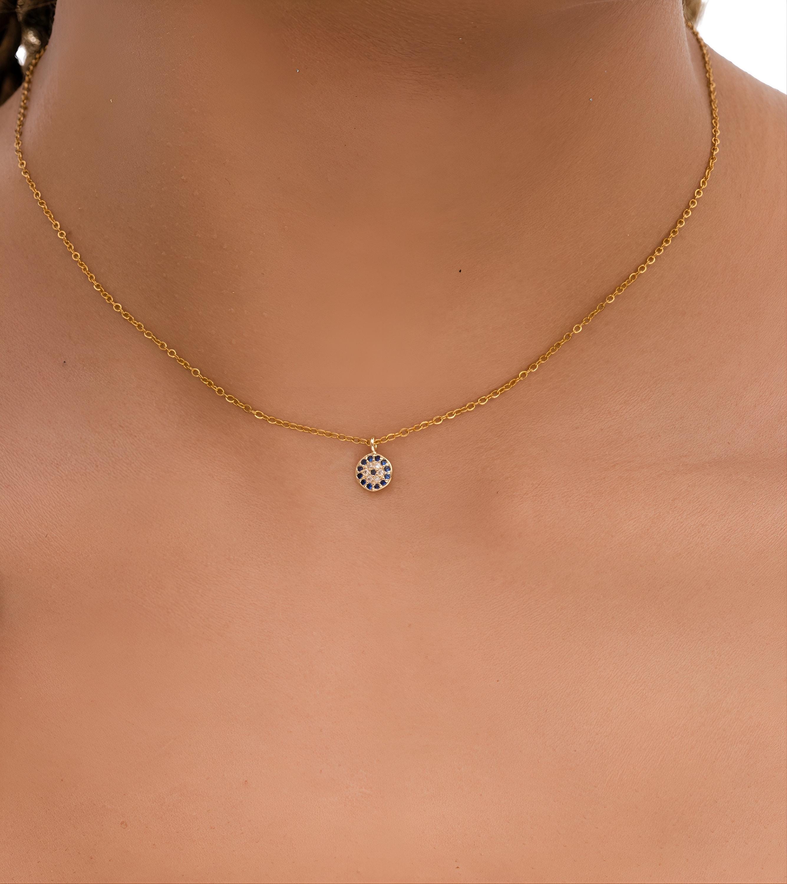 14k  Evil Eye Necklace, Symbol of Good Luck and Spiritual Protection, Trendy Protection Pendant in Silver/Gold, Modern Evil Eye Necklace uk