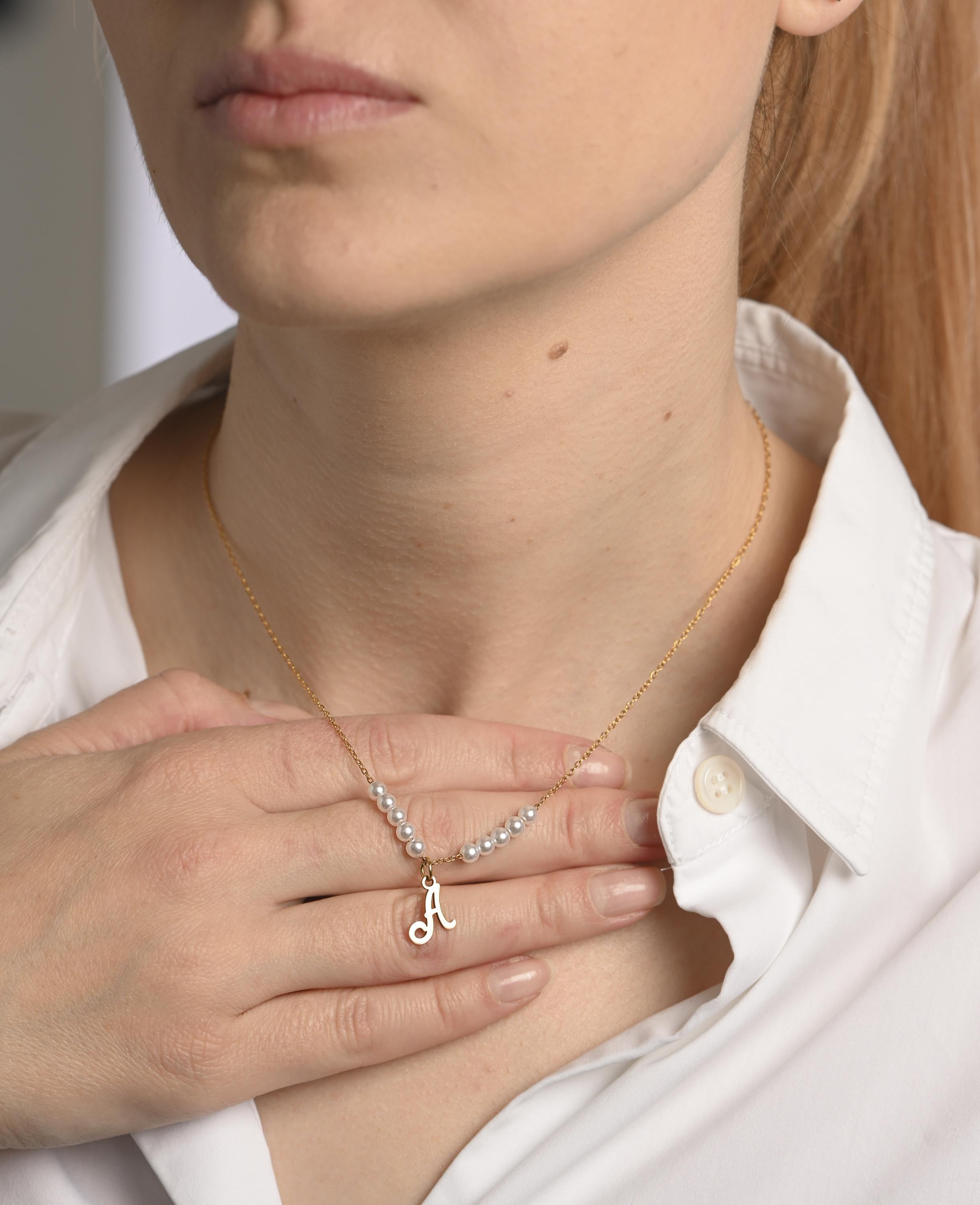 Personalized Letter Pendant Necklace with Pearl – Dainty Initial Necklace in Gold or Silver | Custom Gift for Her | Elegant Everyday Jewelry