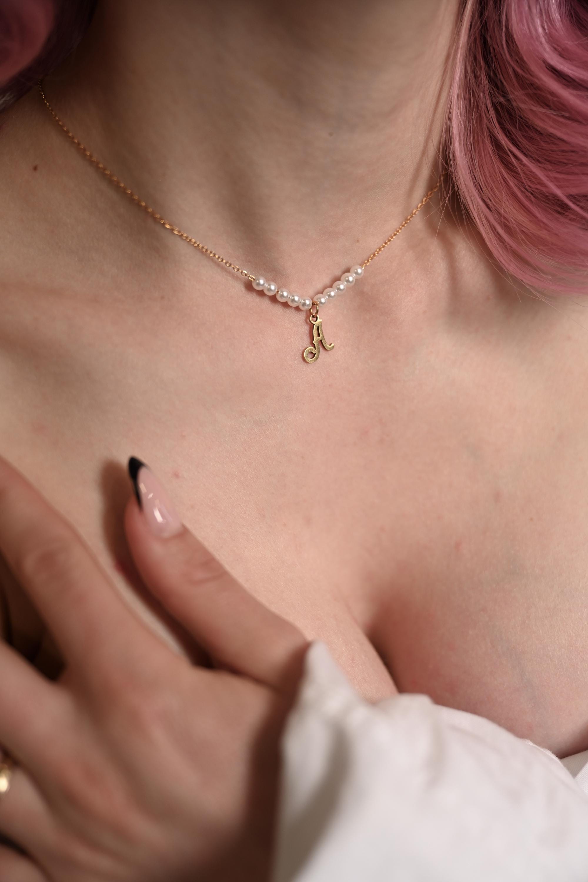 Personalized Letter Pendant Necklace with Pearl – Dainty Initial Necklace in Gold or Silver | Custom Gift for Her | Elegant Everyday Jewelry