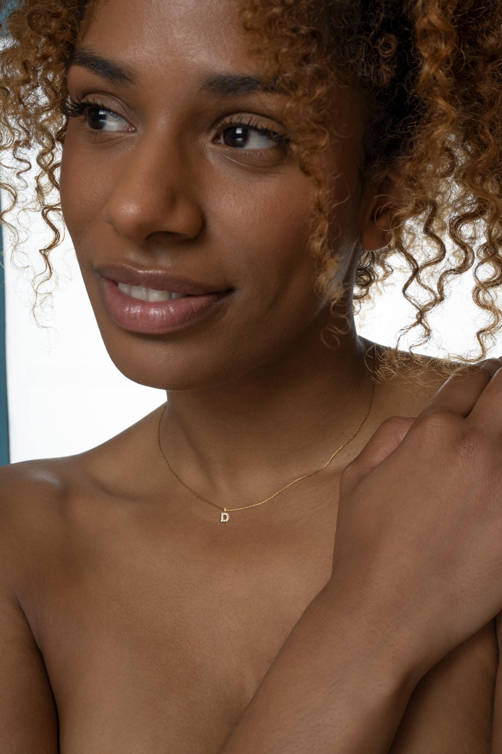 Custom Gold Initial Necklace, Dainty Personalized Letter Pendant with Cubic Zirconia, Name Jewelry Gift for Her, Bridesmaids, Best Friend mo