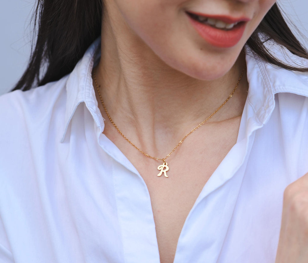 18k gold Stainless Steel Initial Necklace (A-Z) – Dainty Minimalist Letter Pendant, Personalized Gift for Women (11"-18" Chain)