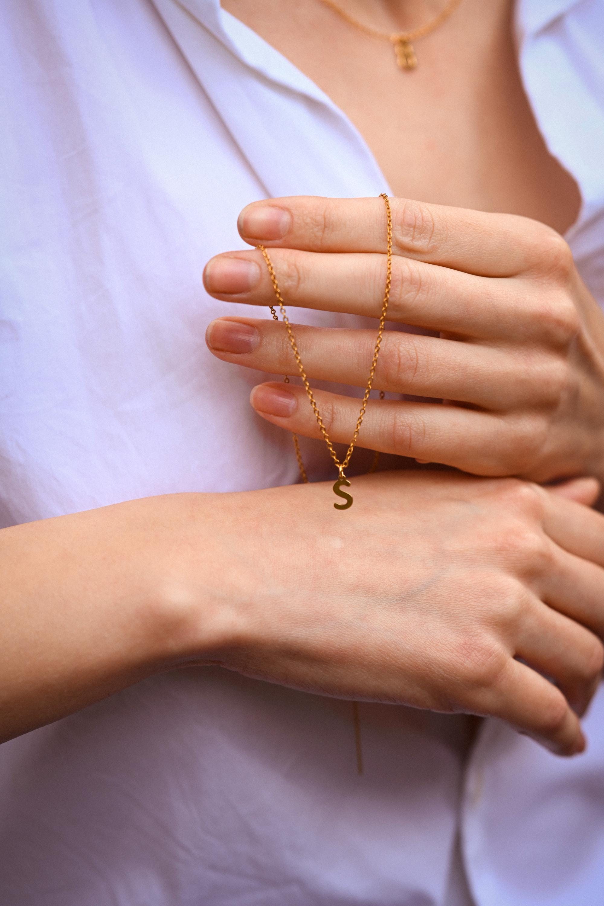 Tiny 14k Gold-Plated Initial Necklace – Dainty Letter Pendant A-Z, Personalized Gift for Her