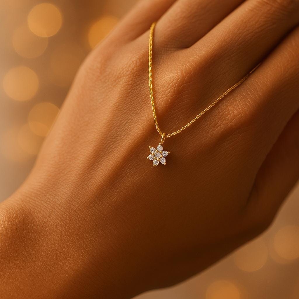 Minimalist Snowflake Necklace in 14K Gold | Tiny Pendant for Everyday Wear | Brass Base Jewelry Gift