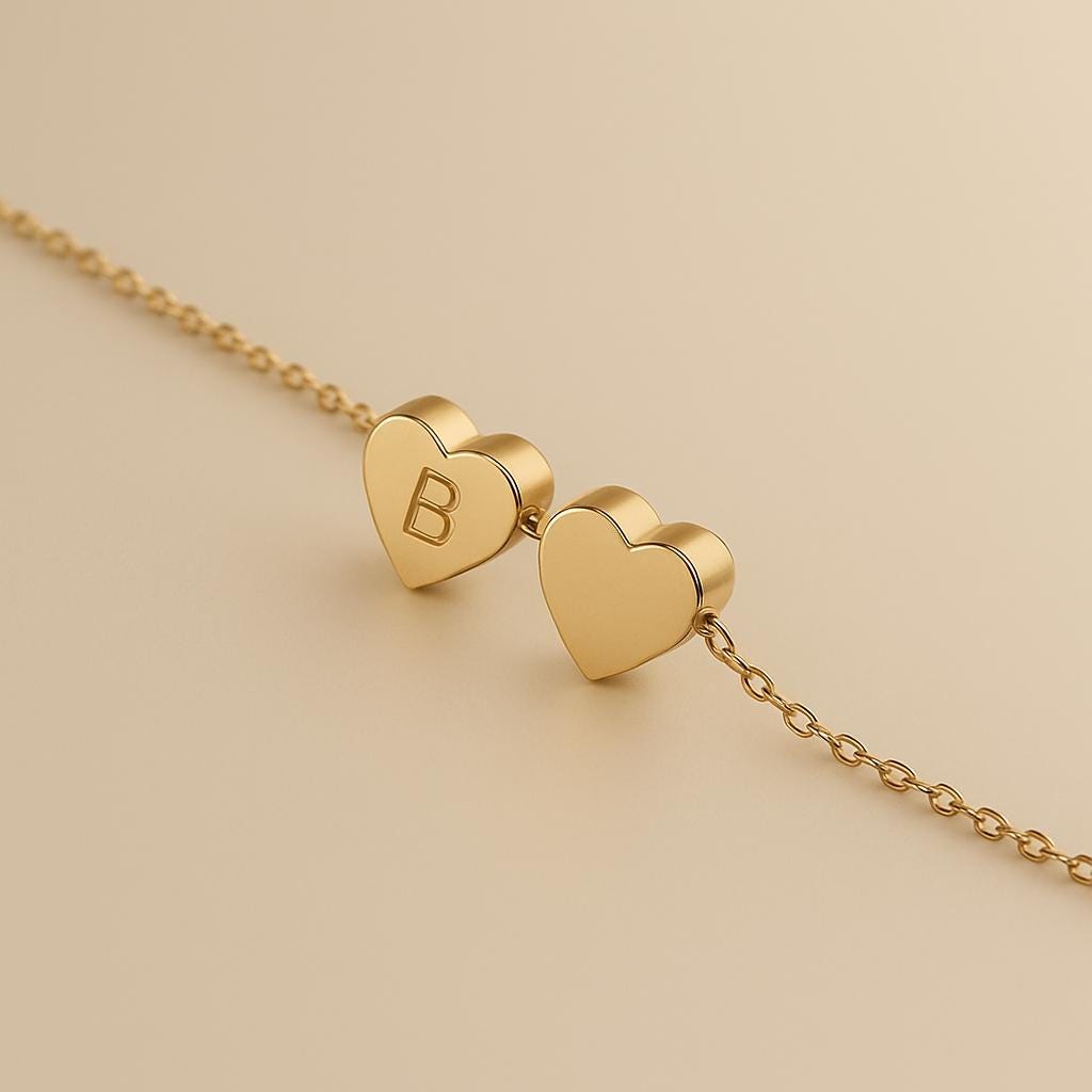 Custom Heart Charm Initial Necklace – 14k Gold Plated Personalized Gift for Her