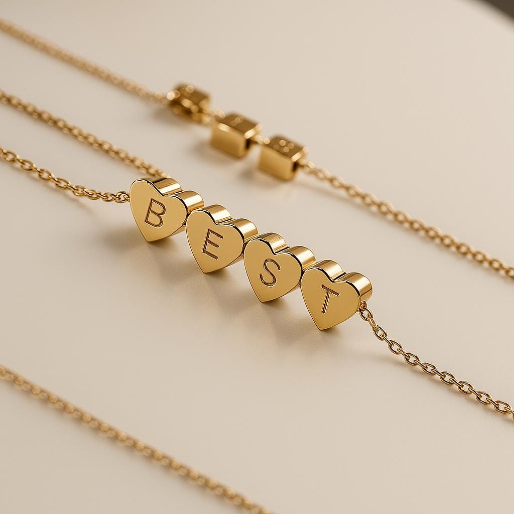 Custom Heart Charm Necklace – 1 to 4 Personalized Charms – 14K Gold Plated or Silver – Dainty Name Necklace – Gift for Her, Best Friend Jewe