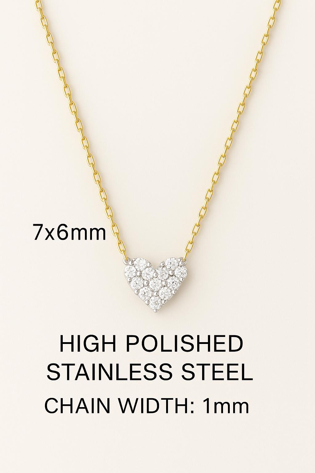 Dainty Heart Pendant Necklace with Cubic Zirconia, 14k Gold Plated, Gold & Silver Options, Minimalist Jewelry Gift for Her