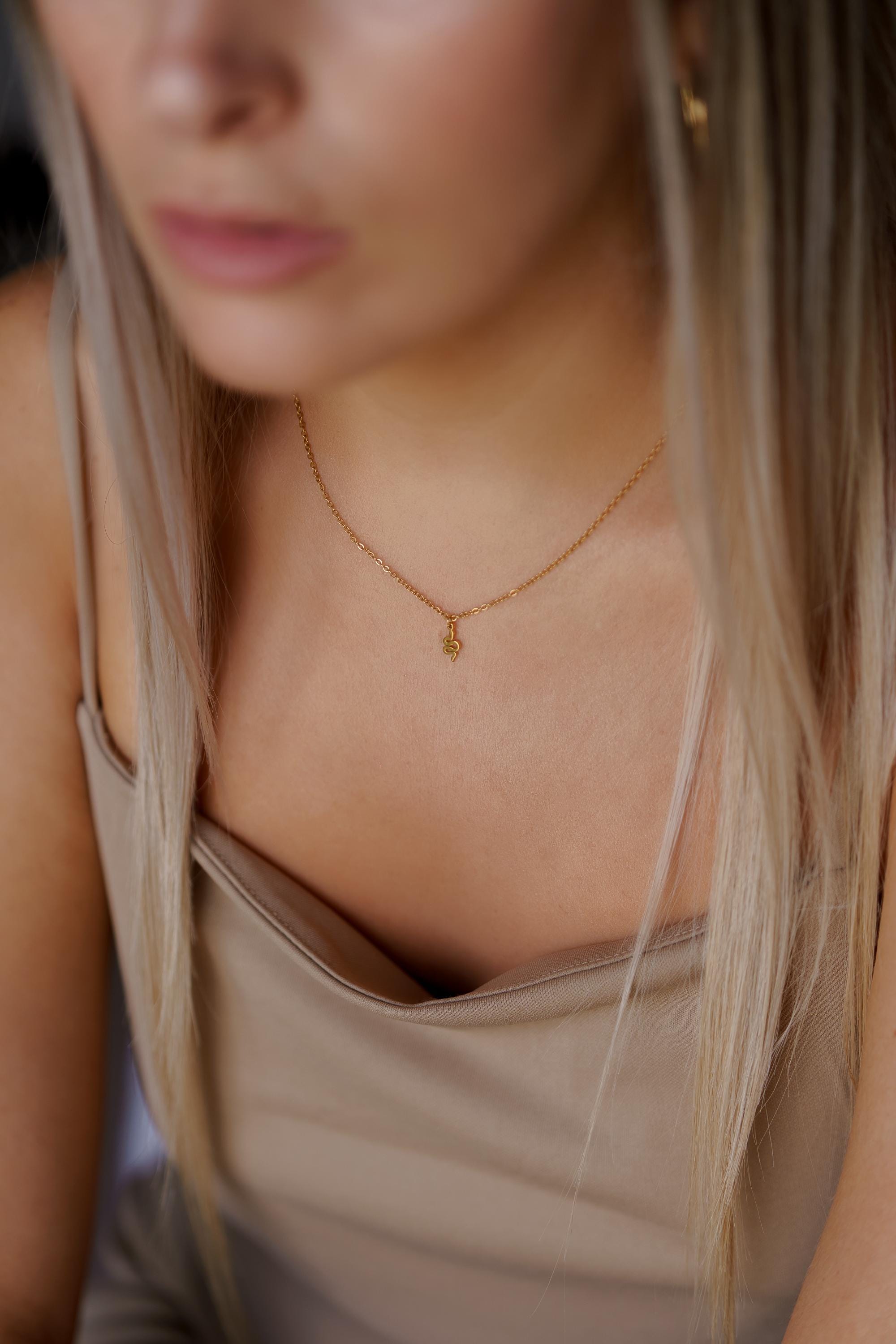Tiny Snake Necklace | 18k gold plated or Gold Dainty Snake Pendant | Minimalist Serpent Necklace | Small Snake Jewelry | Gift for Her uk