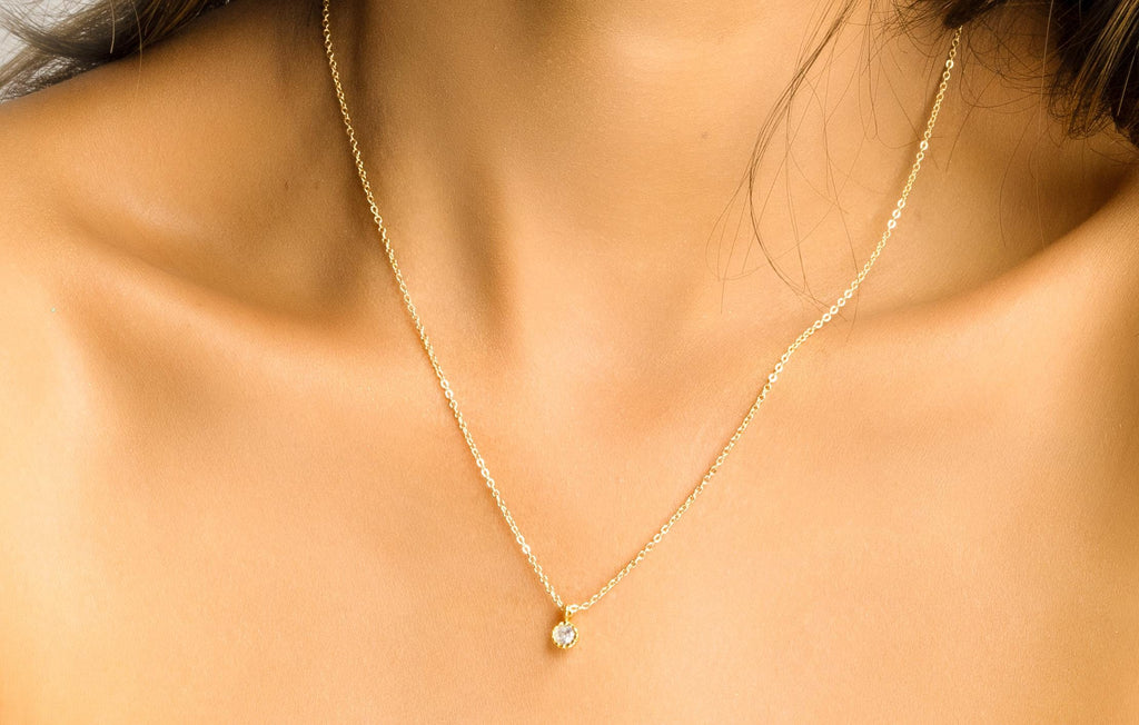 Minimalist Solitaire Necklace, Dainty Gold or Silver Chain with Sparkling CZ Stone, Everyday Necklace, Bridesmaid Jewelry, Elegant Gift for