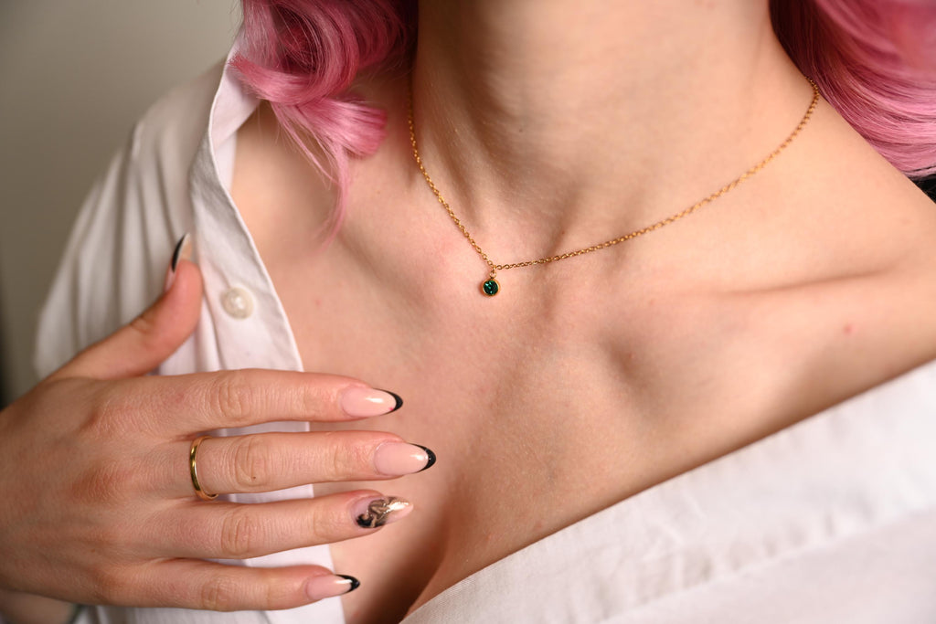 6.5mm Birthstone Necklace, Dainty Gold or Silver Pendant, Personalized Gemstone Jewelry, Gift for Her, Custom Birthday Necklace, Bridesmaid