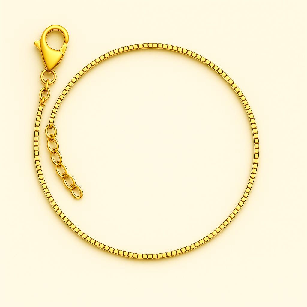 Minimalist Box Chain Bracelet, 14k Gold Plated, 1mm Dainty Chain Bracelet, Adjustable Gold Bracelet for Women, Layering Jewelry Gift for Her