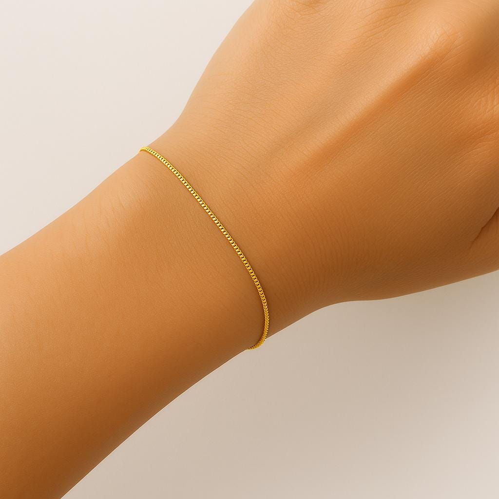Minimalist Box Chain Bracelet, 14k Gold Plated, 1mm Dainty Chain Bracelet, Adjustable Gold Bracelet for Women, Layering Jewelry Gift for Her