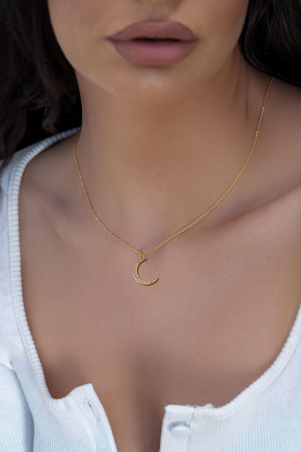 Crescent Moon Necklace – Gold Moon Pendant with Cubic Zirconia | Dainty Gold and Silver Jewelry | Celestial Jewelry Gift for Her Uk