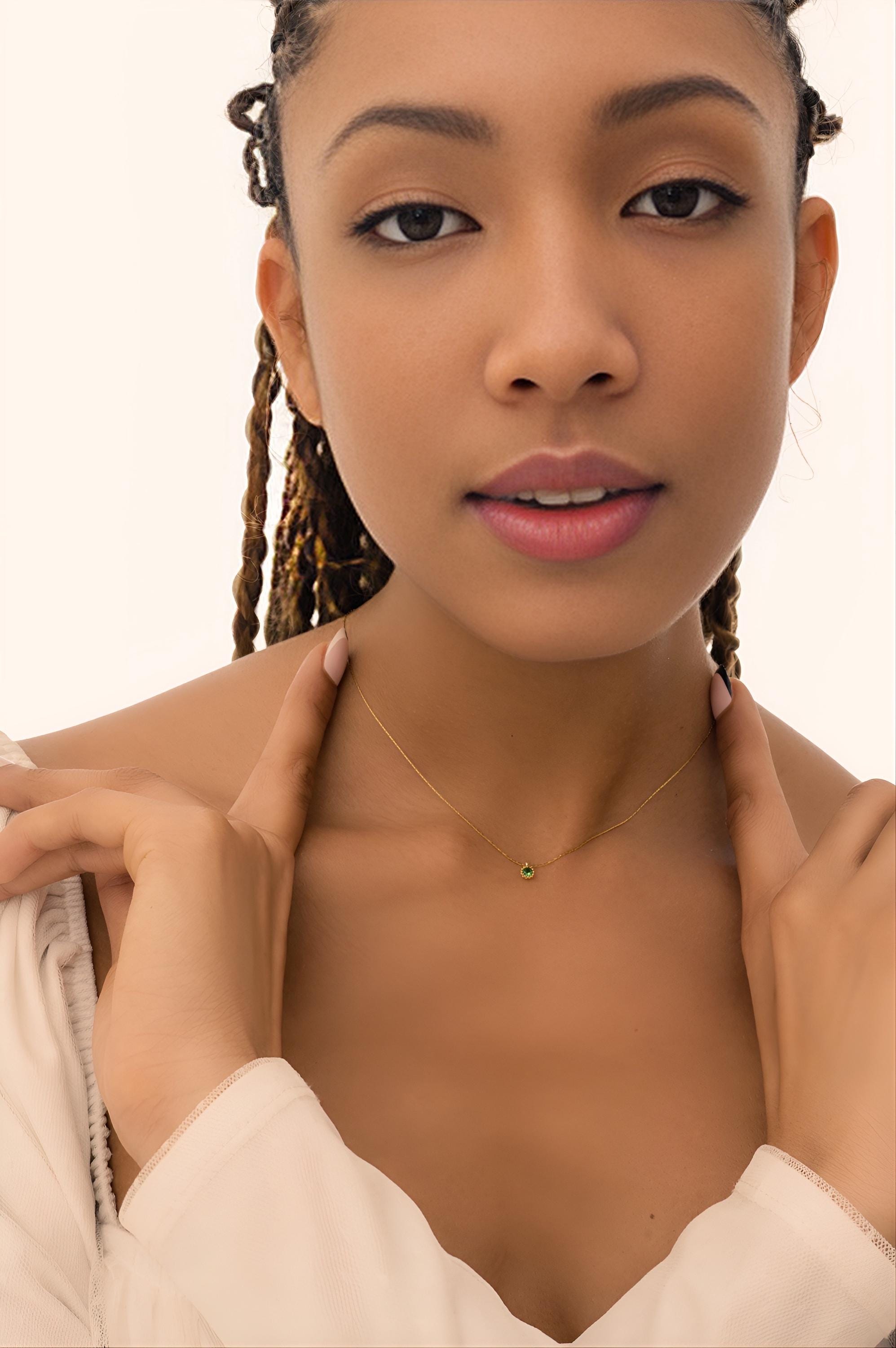 Tiny Zircon Charm Necklace, 14k Gold Plated Dainty Necklace, Minimalist Zircon Pendant | Delicate Jewelry | Gift for Her | Layering Necklace