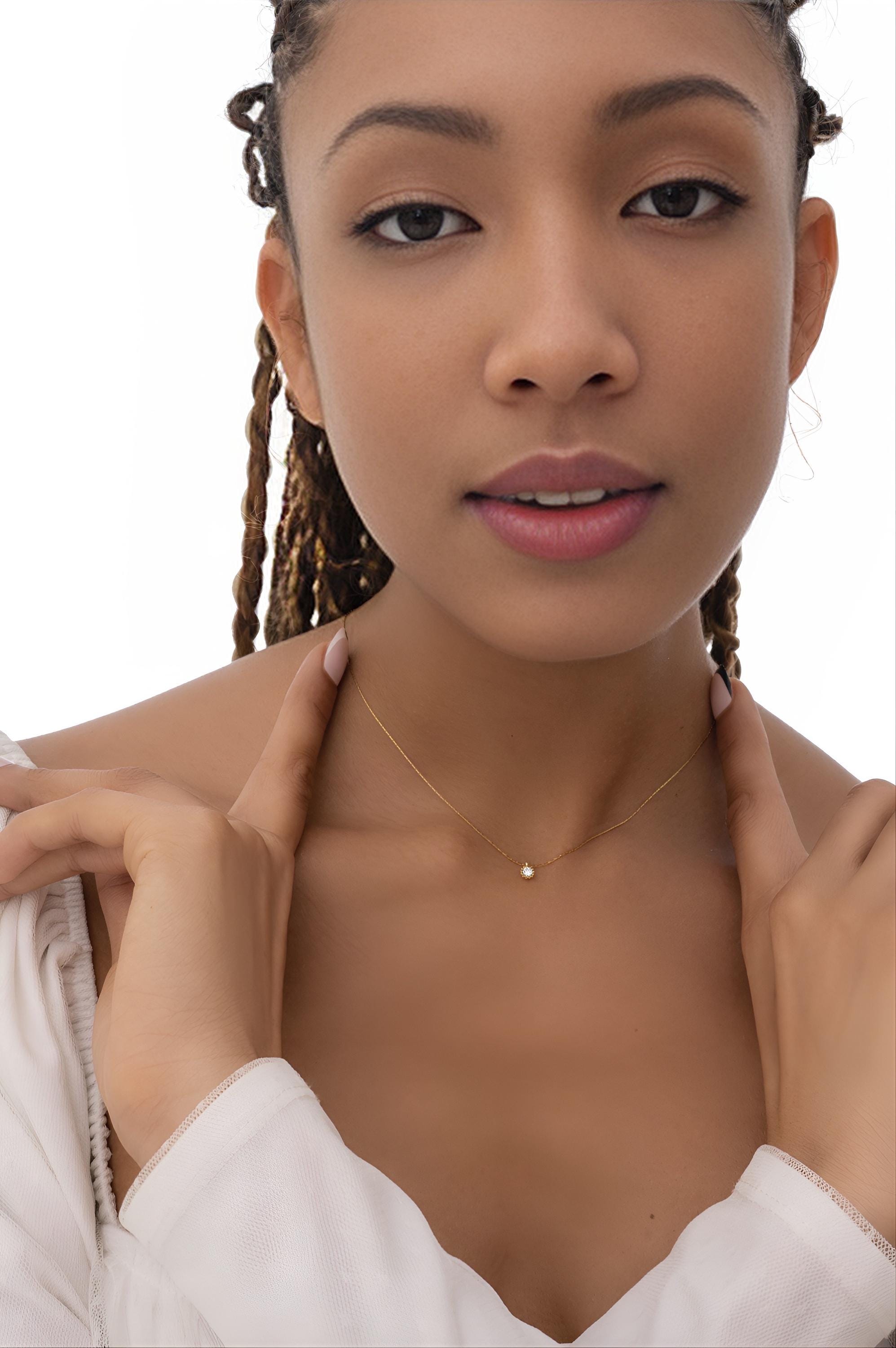 Tiny Gold Necklace | 14K Gold Plated Dainty Pendant | Minimalist diamond Necklace | Delicate Everyday Jewelry | Gift for Her