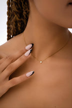 Tiny Zircon Charm Necklace, 14k Gold Plated Dainty Necklace, Minimalist Zircon Pendant | Delicate Jewelry | Gift for Her | Layering Necklace