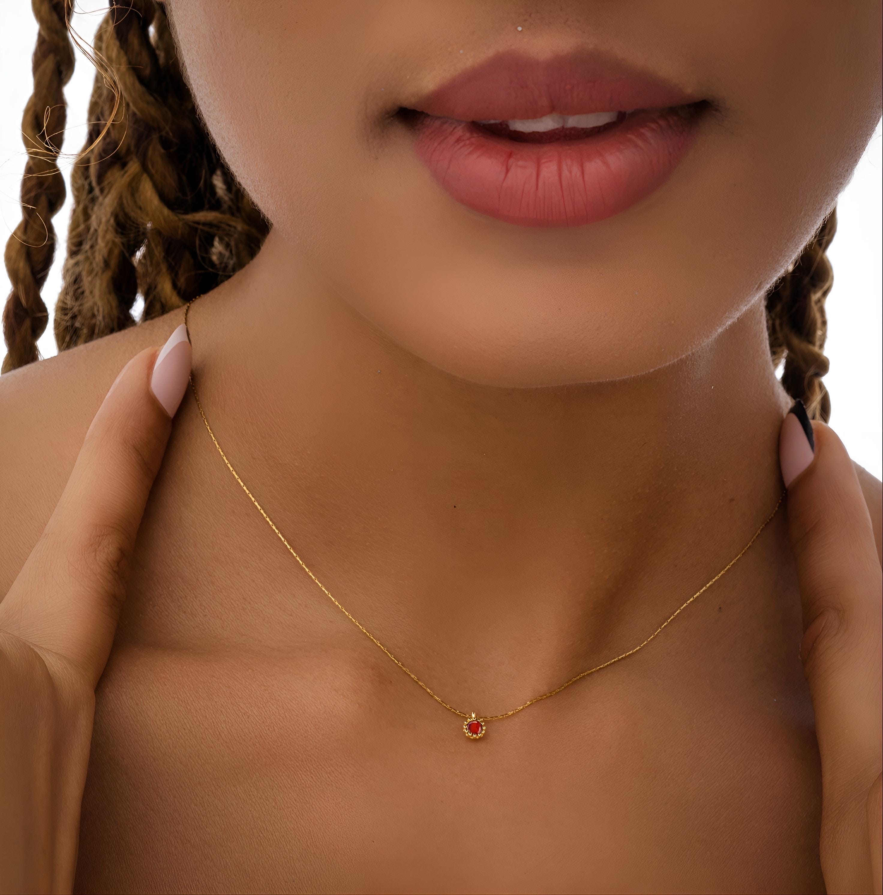 Tiny Zircon Charm Necklace, 14k Gold Plated Dainty Necklace, Minimalist Zircon Pendant | Delicate Jewelry | Gift for Her | Layering Necklace