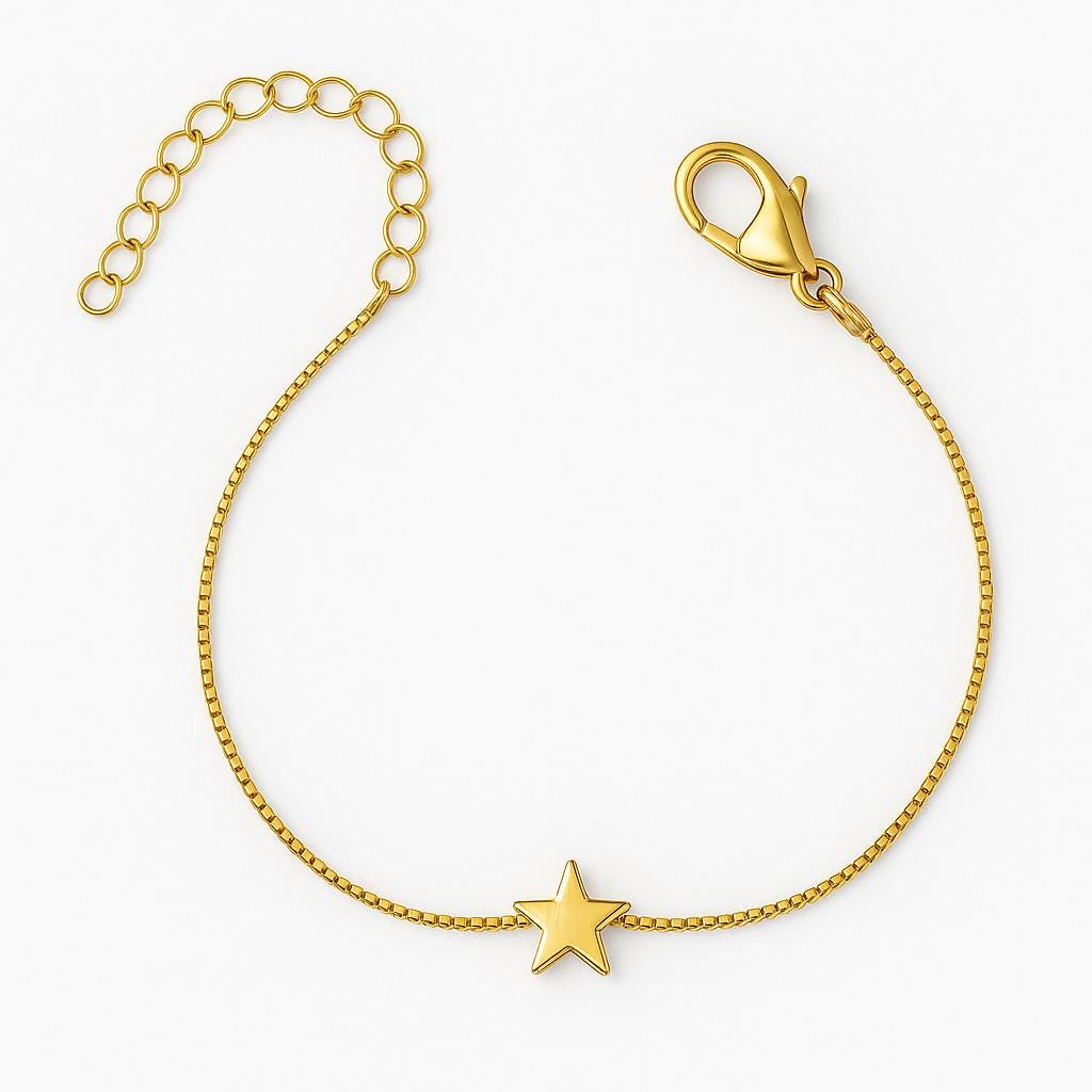 Minimalist Gold Star Bracelet | 14K Gold Plated Dainty Star Charm | Delicate Chain | Cable, Box, Thin Chain Options | Gift for Her