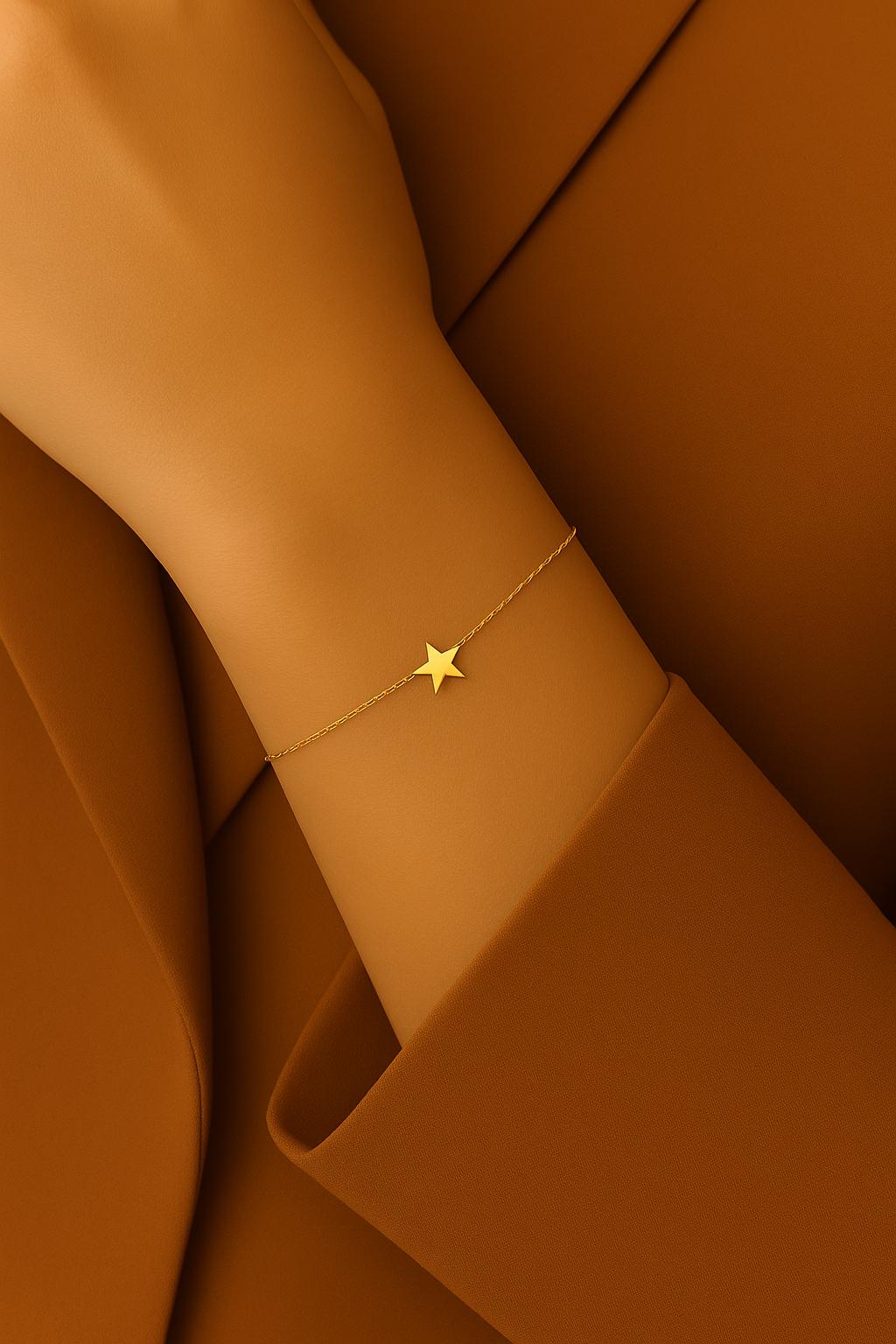 Minimalist Gold Star Bracelet | 14K Gold Plated Dainty Star Charm | Delicate Chain | Cable, Box, Thin Chain Options | Gift for Her