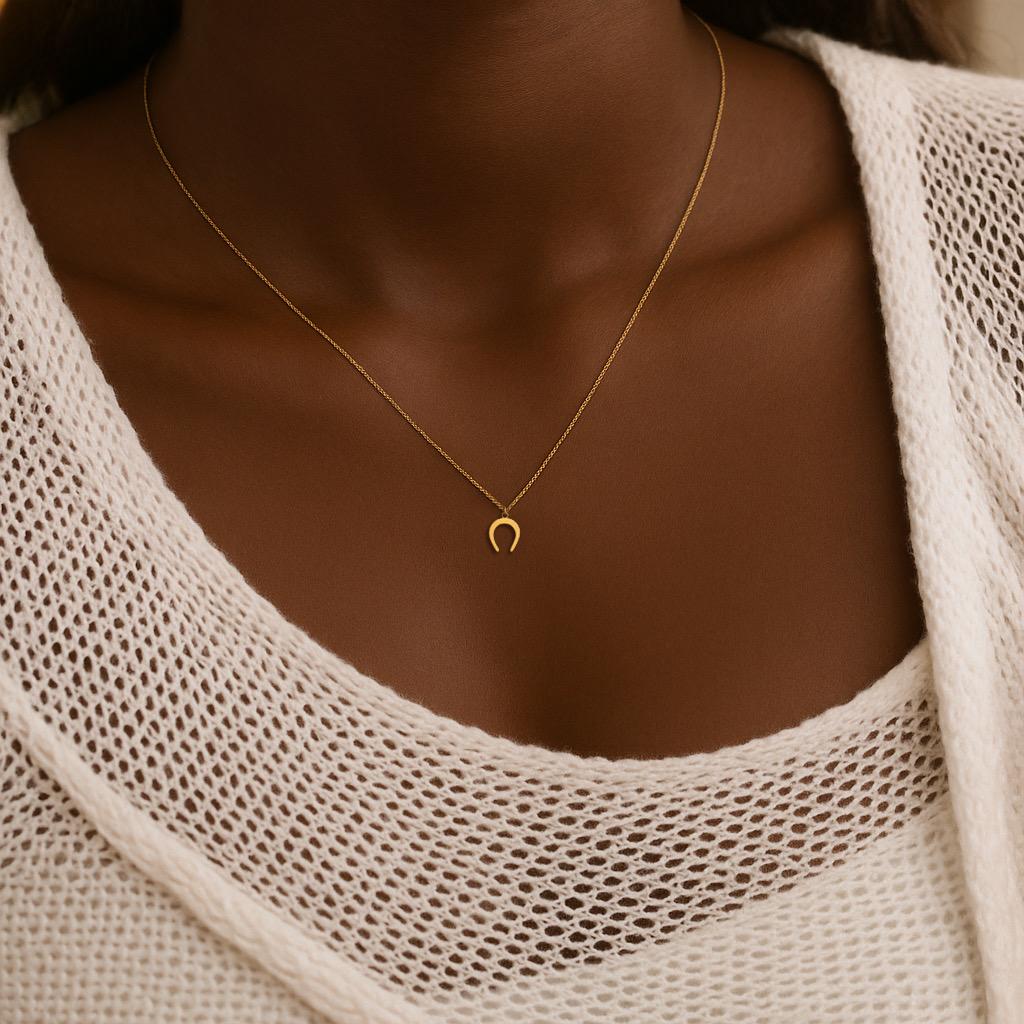Minimalist Horseshoe Necklace, 14K Gold or Silver Plated U-Shaped Pendant, Dainty Lucky Charm Necklace, Delicate Everyday Jewelry, Gift for